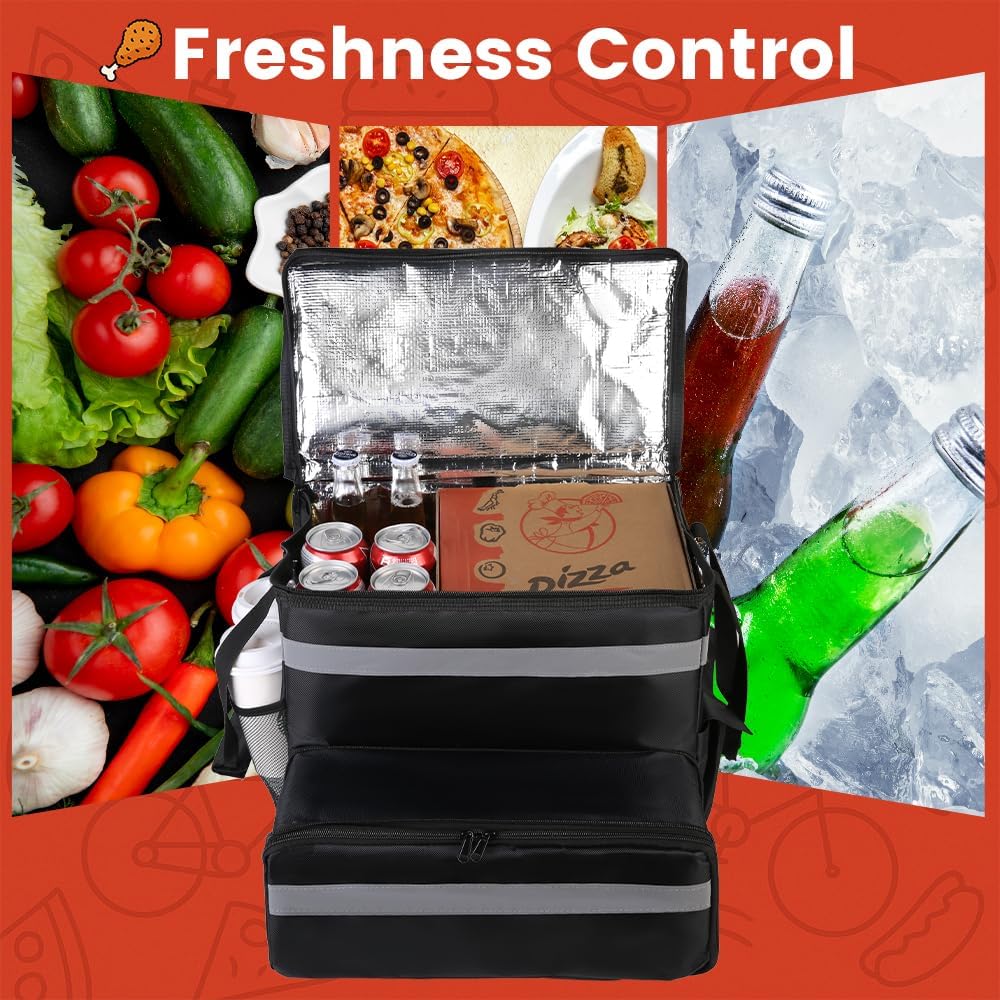 Large Insulated Food Delivery Bag, Expandable Cooler Backpack for Doordash Uber Eats, Reflective Strip Cup Holders, Reusable Pizza Carrier with Hand Straps, Bike Motorcycle Use - Image 9