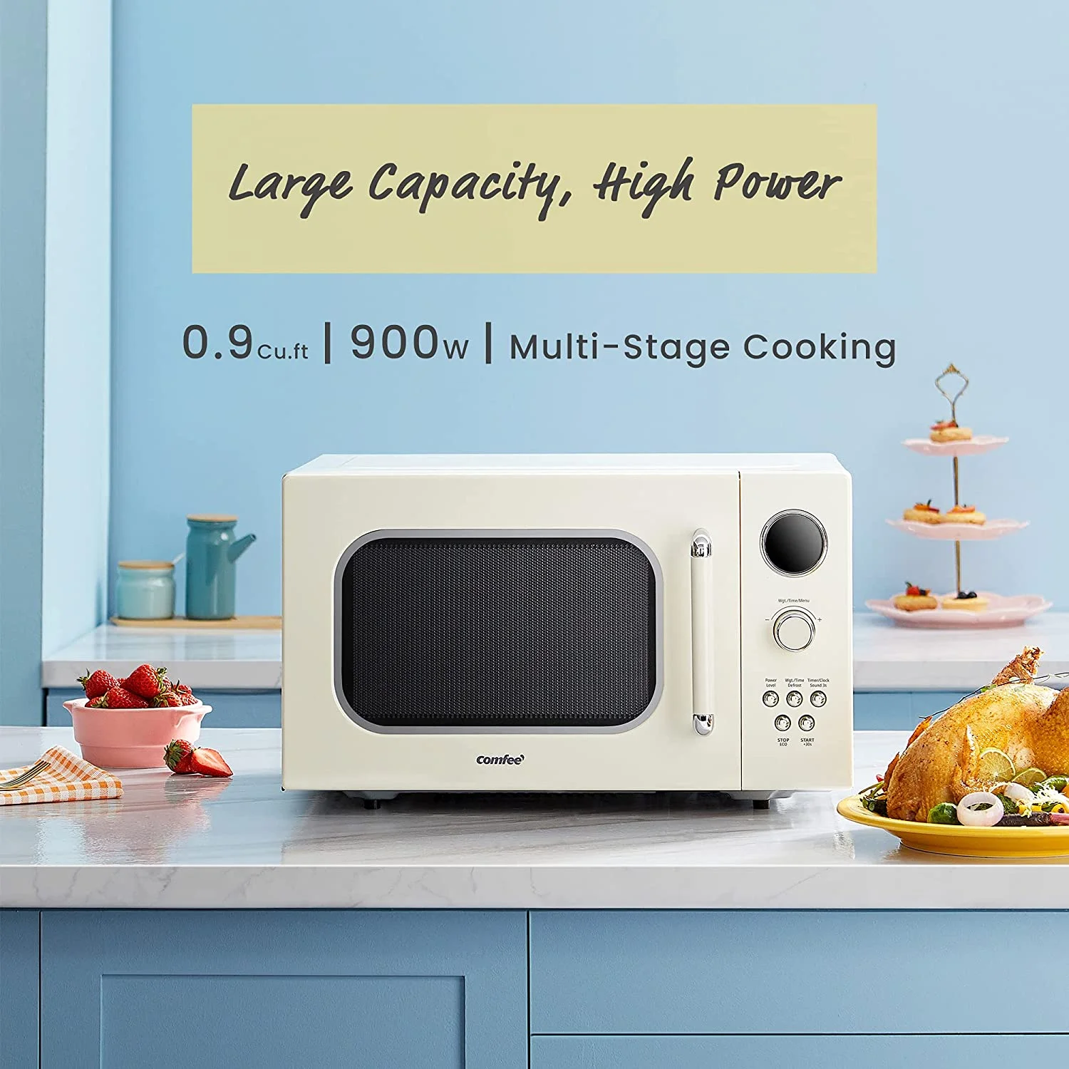 Comfee' Retro Microwave with LED Digital Display, 0.9 Cu. Ft, 900W, Apricot, CM - M092AAT
