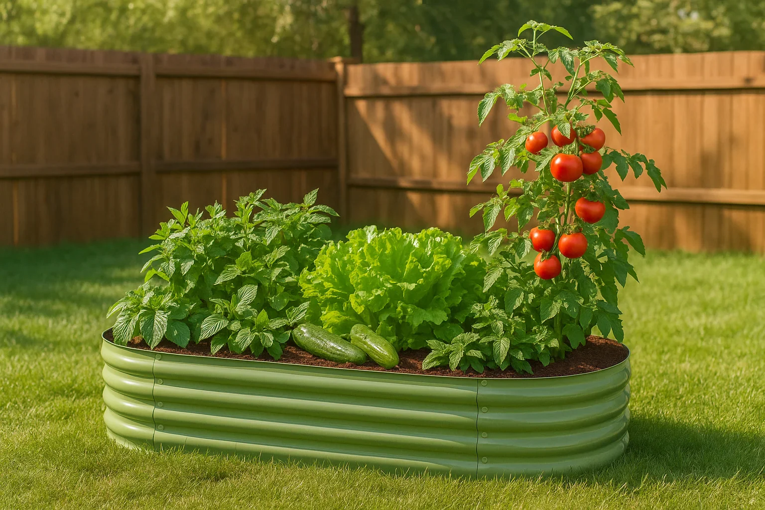 NuVue Products RIGID-Cast 4-in-1 Green Modular Raised Garden Bed 42 x 42 x 14