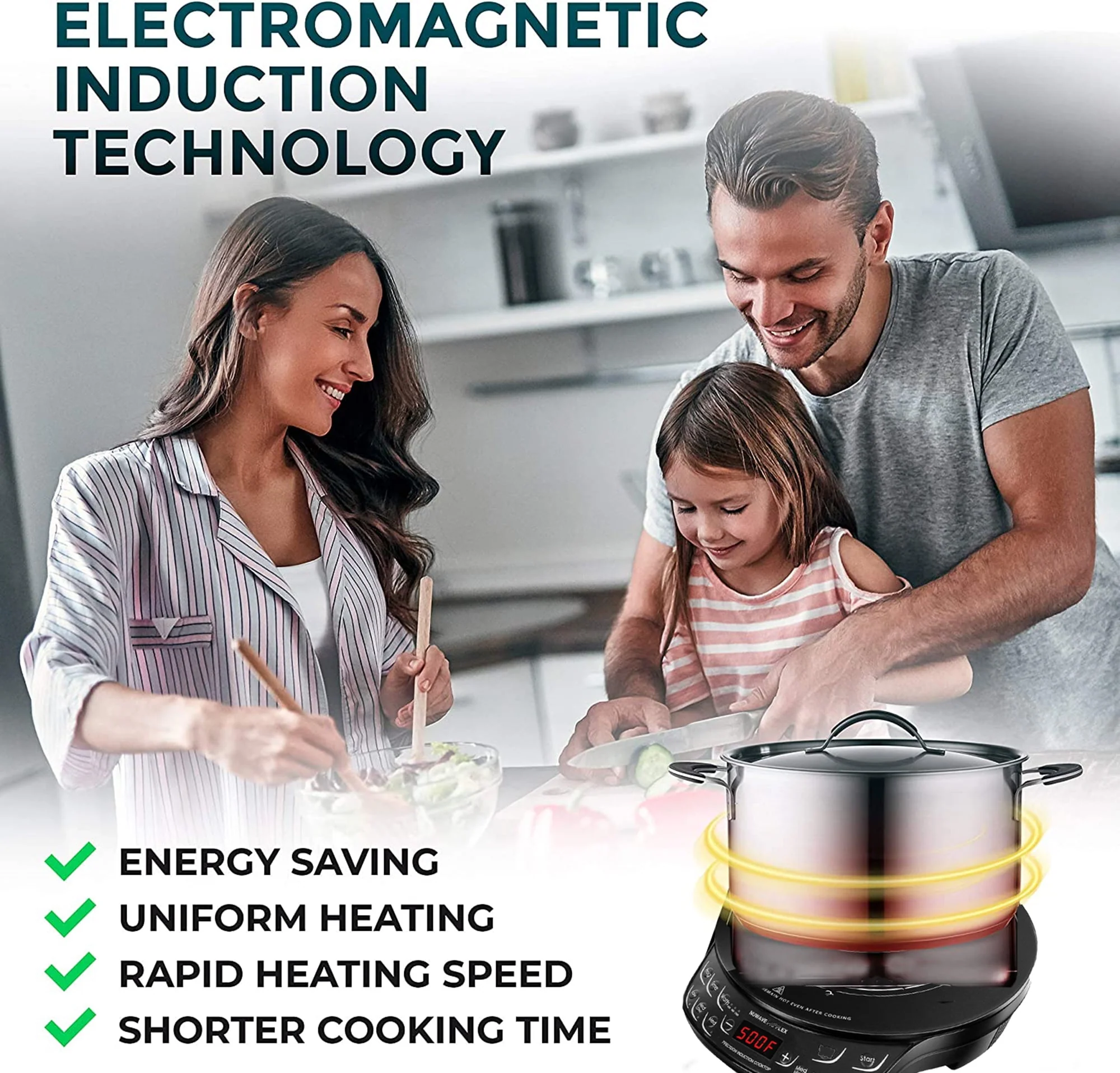 Portable Induction Cooktop Flex with 10 25 inch Shatter Proof Ceramic Glass, Large 6 5 inch Heating Coil, 3 Wattage Settings 600, 900 1300 Watts Image 7