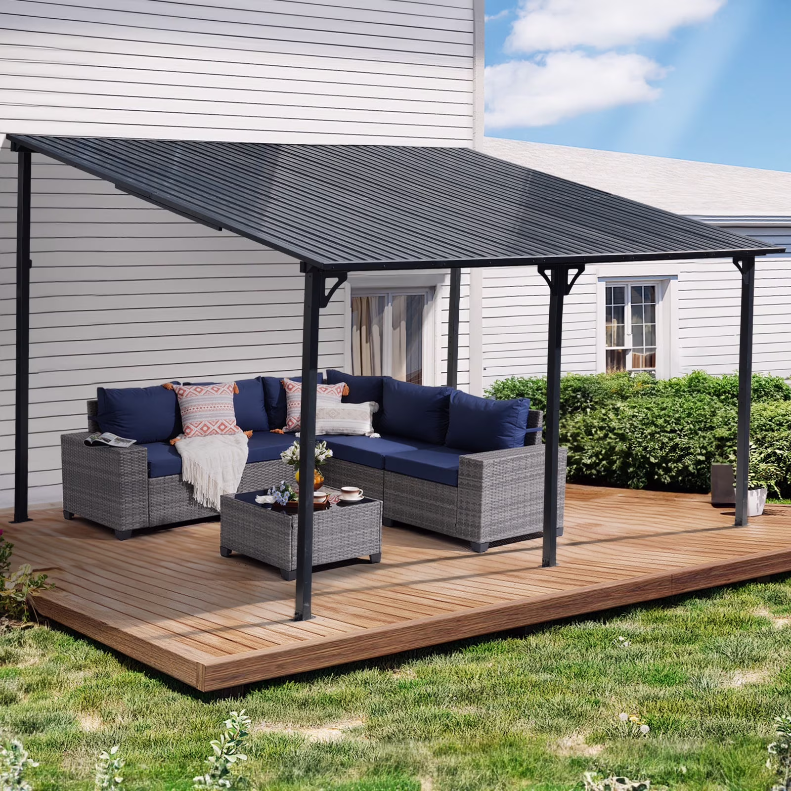 8' x 10' Outdoor Lean to Gazebo, Hardtop Wall Mounted Gazebo with Sloping Roof, Awnings for Patio with All-Iron Frame, Pergolas for Patio, Backyard, Deck(8' x 10') - Image 3