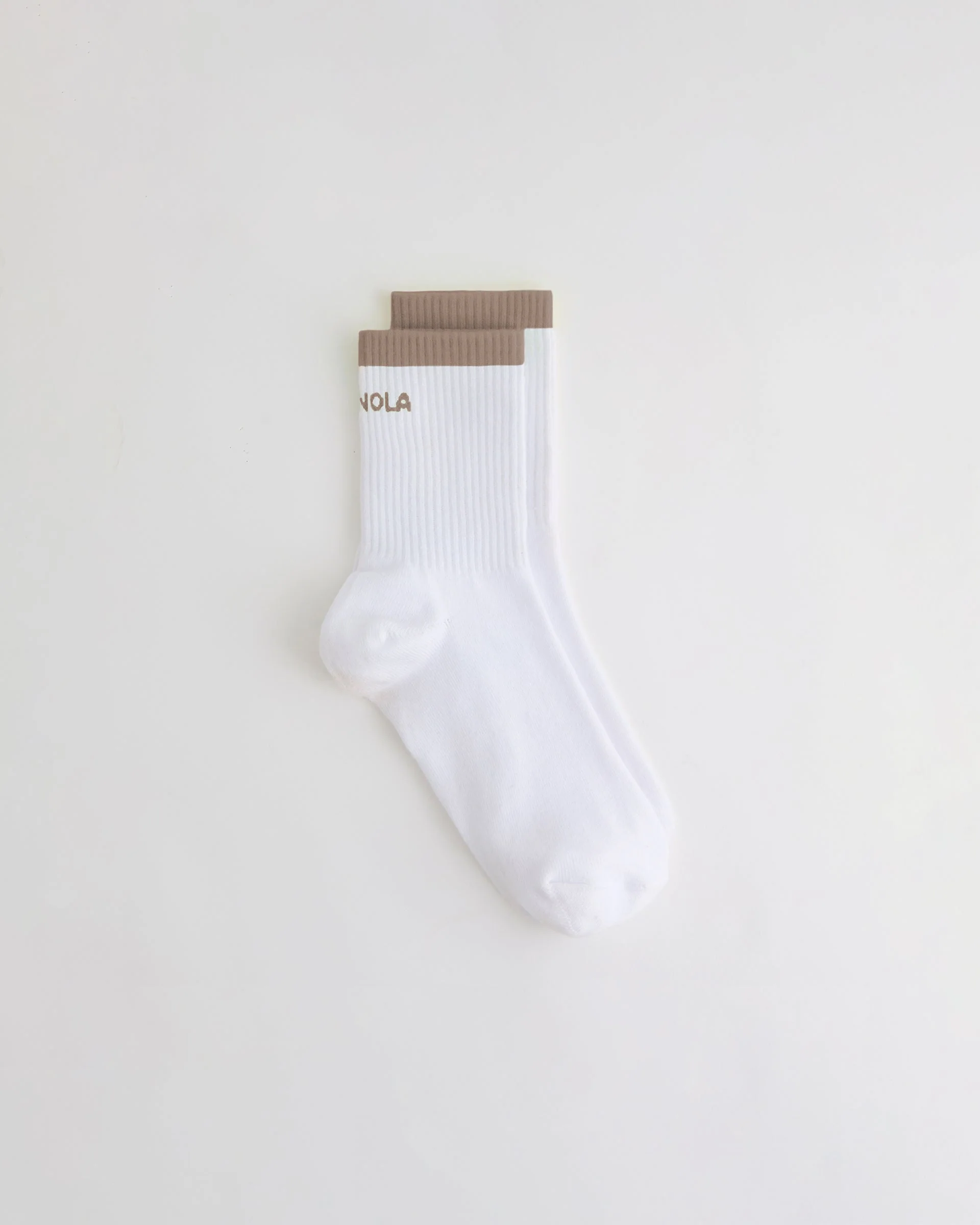 Single Stripe Socks - White/Dusty Brown