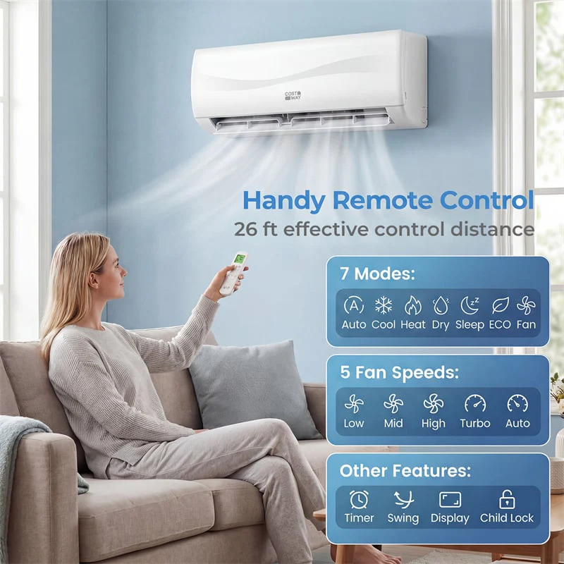 9100 BTU Mini Split Air Conditioner & Heater, Inverter Ductless AC Heat Pump System, Full Installation Kit, Cools up to 450 Sq Ft