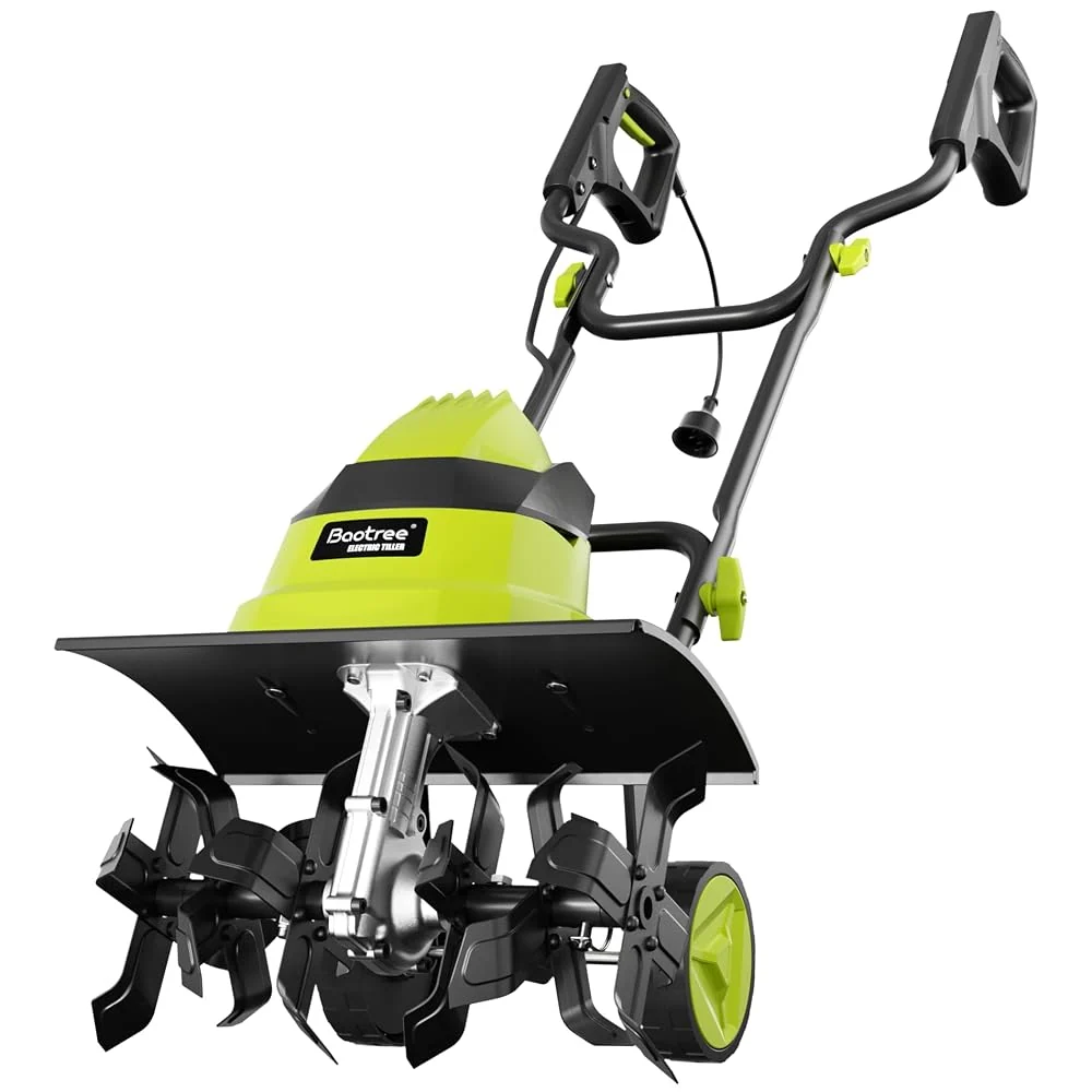 Baotree 13.5A Electric Tiller, 18" W x 9" D, 24 Steel Tines, Heavy-Duty.