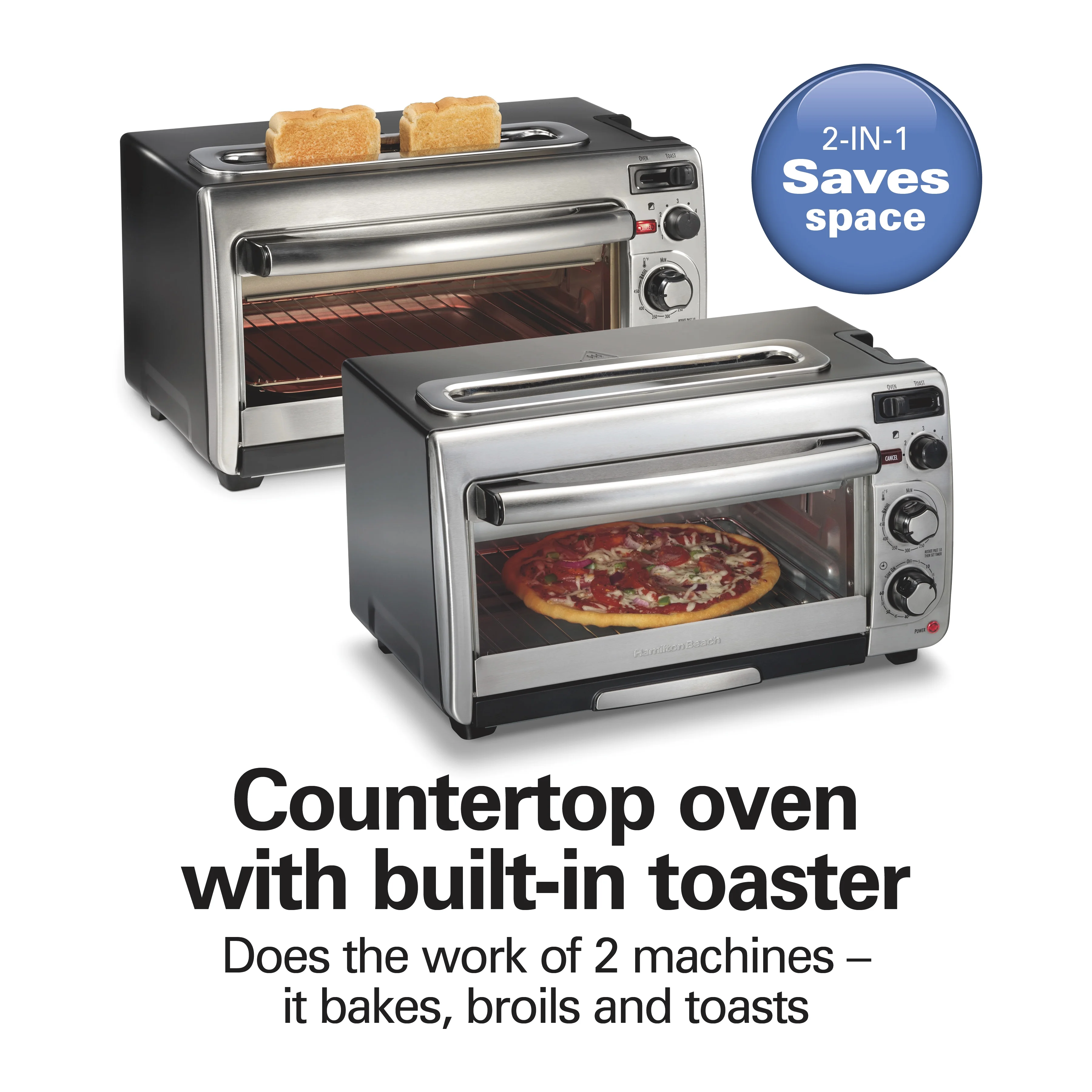 Hamilton Beach 2 - in - 1 Countertop Toaster Oven & Long Slot 2 Slice Toaster Combo, Stainless Steel