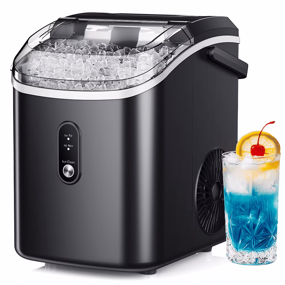 Nugget Ice Maker Countertop, 34.9lbs per Day Chewable Pebble Nugget Ice Machine with Touch Screen for Home, Kitchen, Office, Stainless Steel, Black(Black)