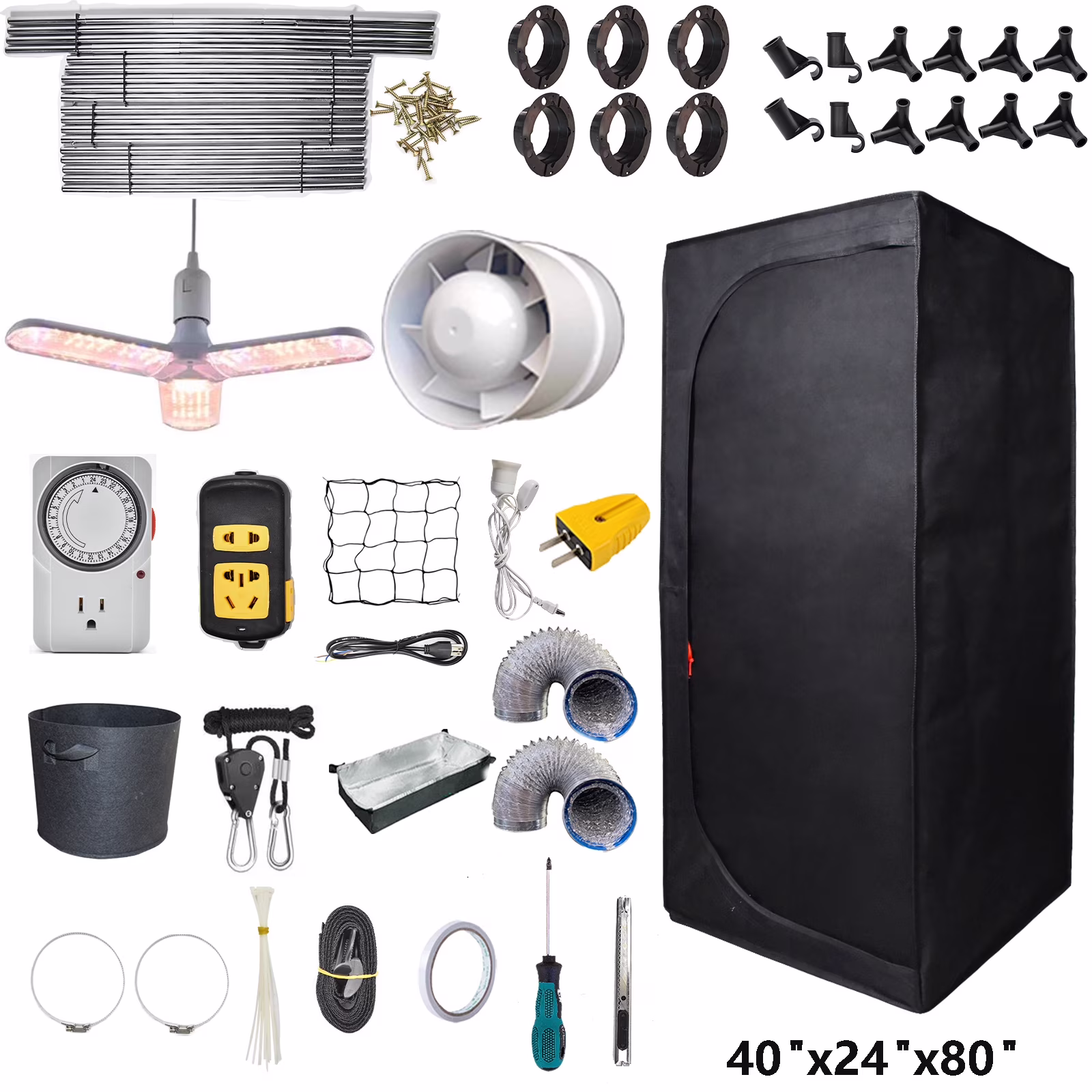 24" x 24" x 55" Grow Tent Kit w/ LED Full Spectrum Grow Light Air Ventilation Inline Fan Set(24" x 24" x 55") - Image 9