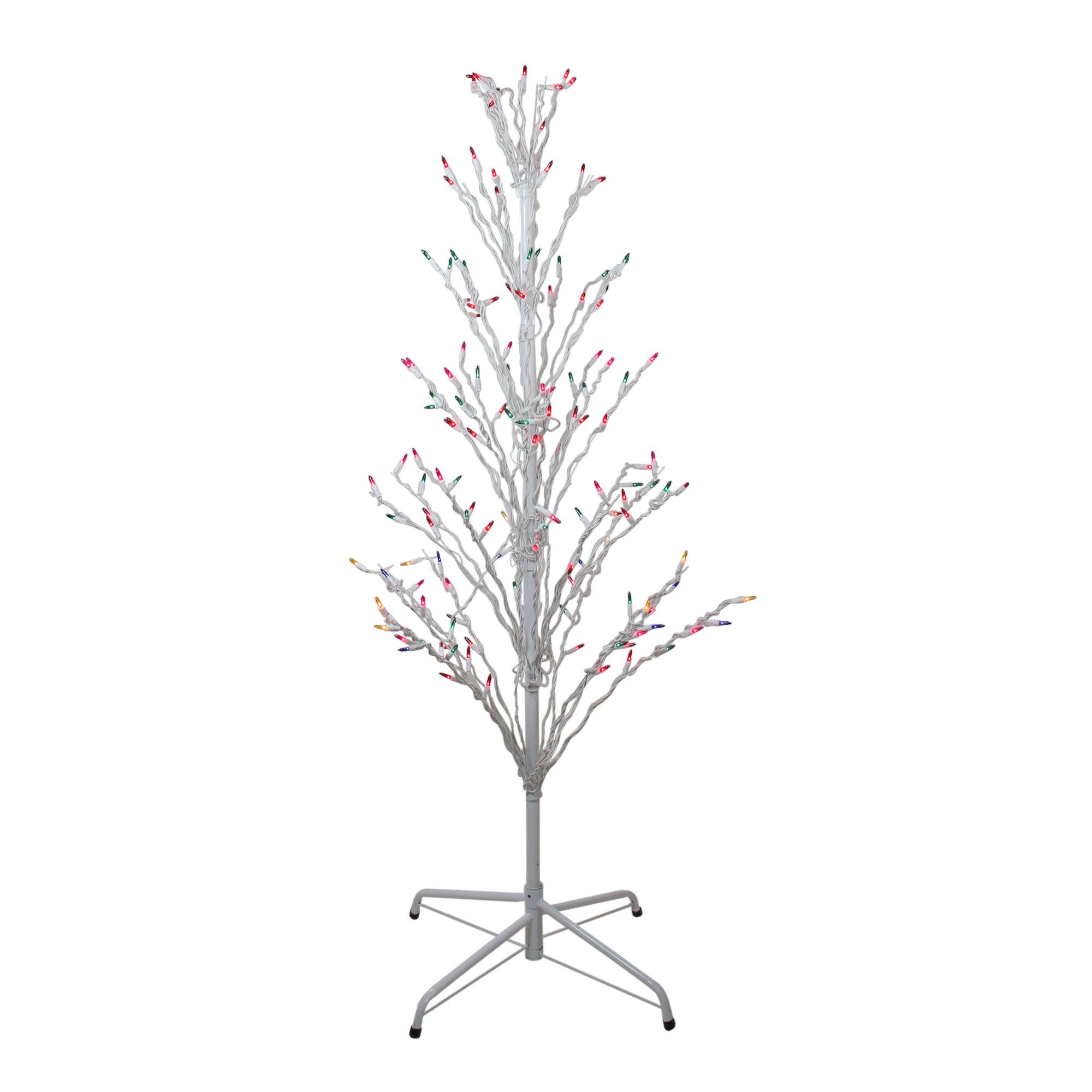 Northlight 4' White Lighted Christmas Cascade Twig Tree Outdoor Decoration - Multi Lights