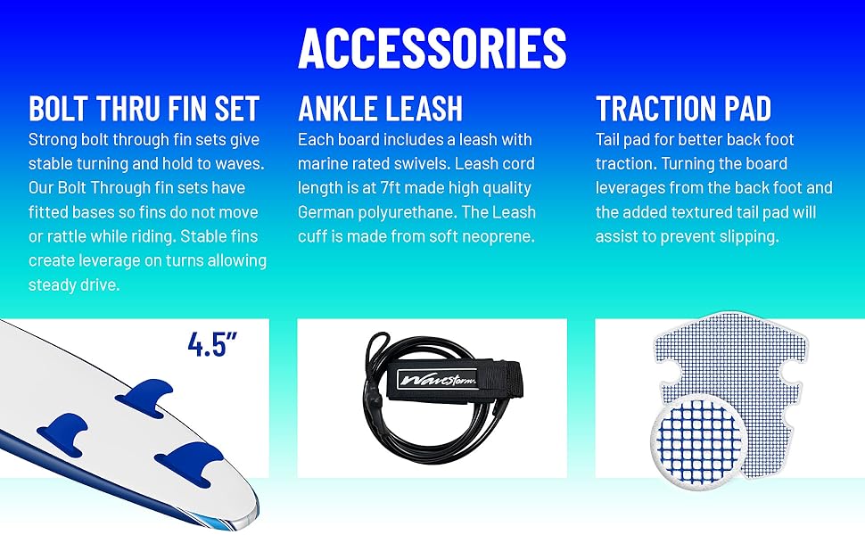 Wavestorm Classic Soft Top Foam 7ft Surfboard Blue Pinline - Accessories