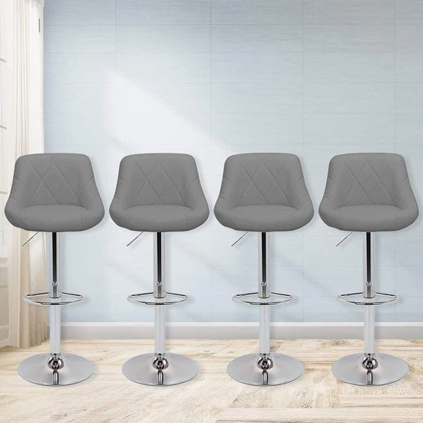 Set of 4 Modern Swivel Bar Stools for Kitchen Counter Faux Leather Height Adjustable Barstools Chairs, Red/Black(Black) - Image 6