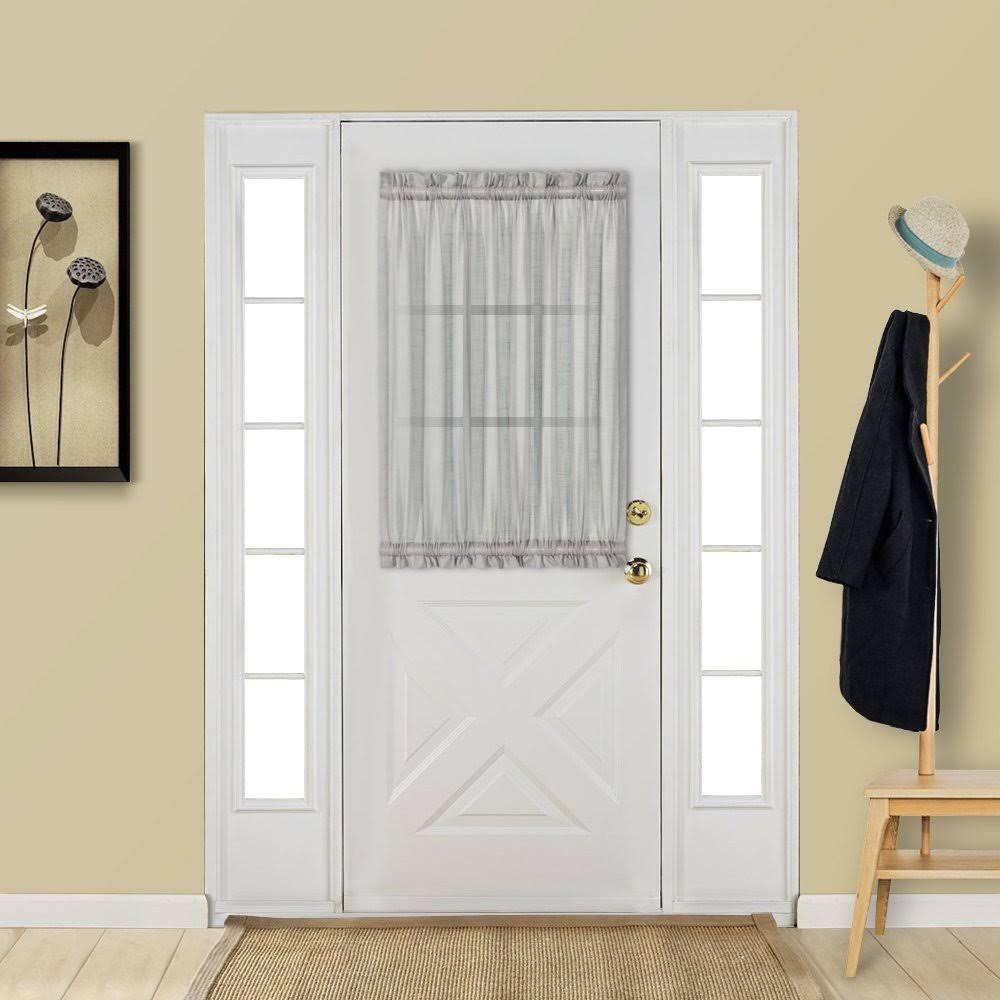 Aquazolax Sheer French Door Curtain Panel Elegant Solid Voile Curtain 25x40 Inches Glass Door Drapery and Drape with Tieback - 2 Panels, Grey