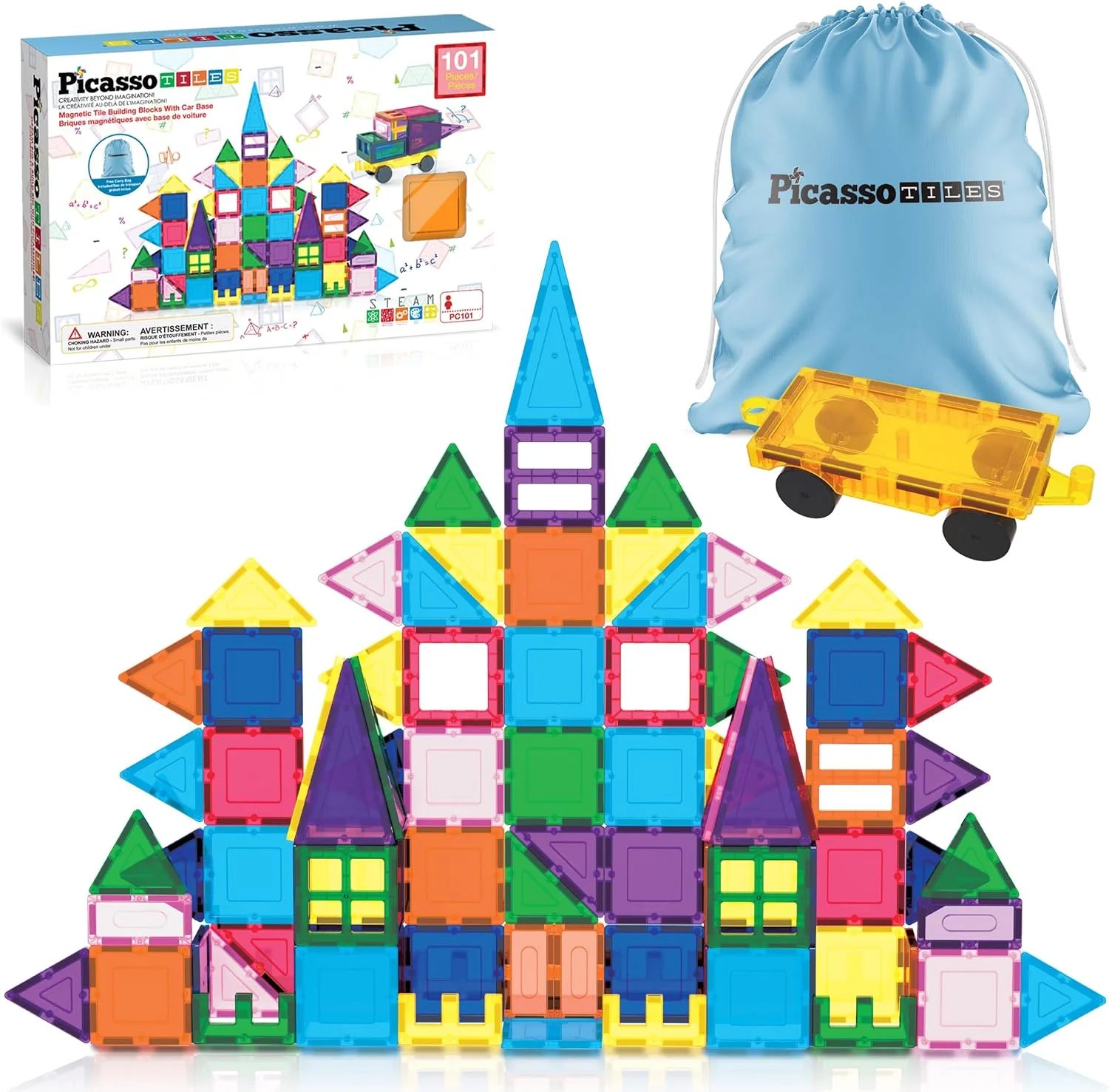 PicassoTiles Building Blocks Inspirational Kit 3D Building Construction Toys Clear Magnetic Stacking Set STEM Playboards Magnet Felt Tiles Novelty Games, Creativity Beyond Imagination