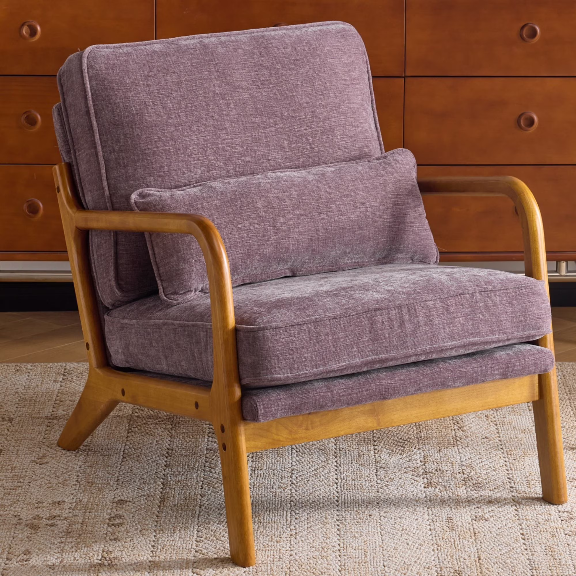 Accent Chair Corduroy Upholstered Armchair, Reading Club Chair with Pillow and Solid Wood Frame for Living Room Bedroom Furniture Off White(Off White-Corduroy) - Image 9