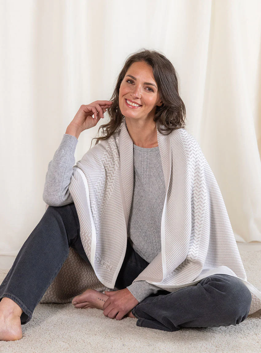 Plaid jacquard en laine mérinos beige