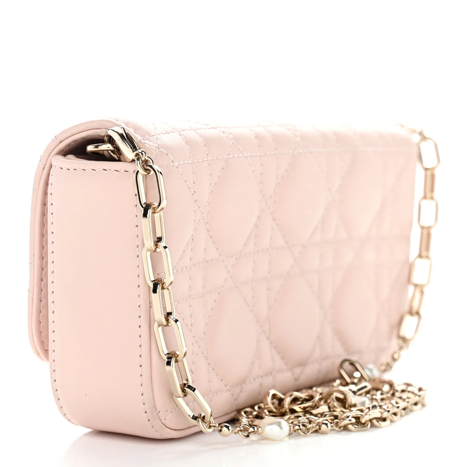 Lambskin Cannage Dior Talk Phone Pouch Rose Poudre