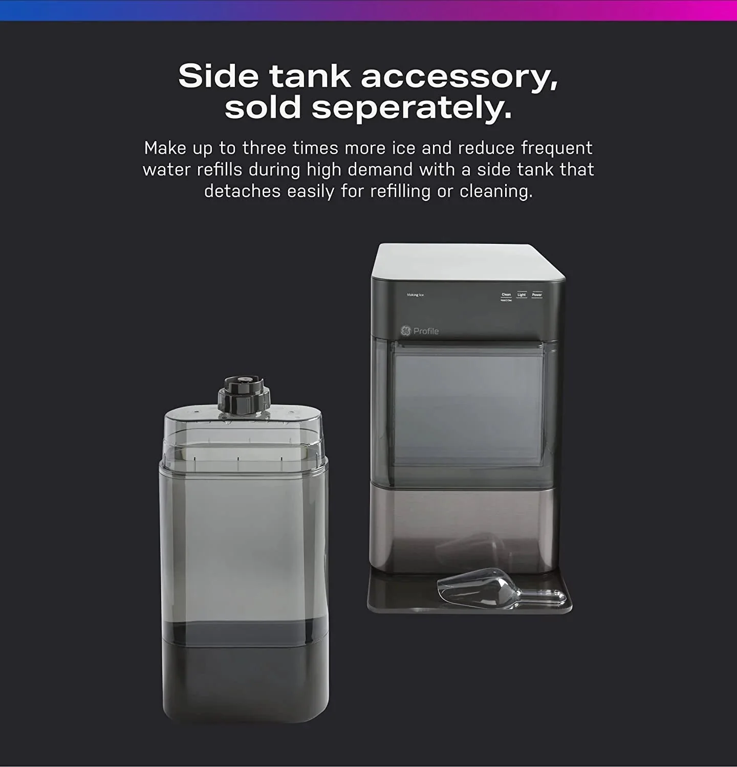 2.0 Countertop Nugget Ice Maker | Ice Machine with Wifi Connectivity | Smart Home Kitchen Essentials | Black Stainless
