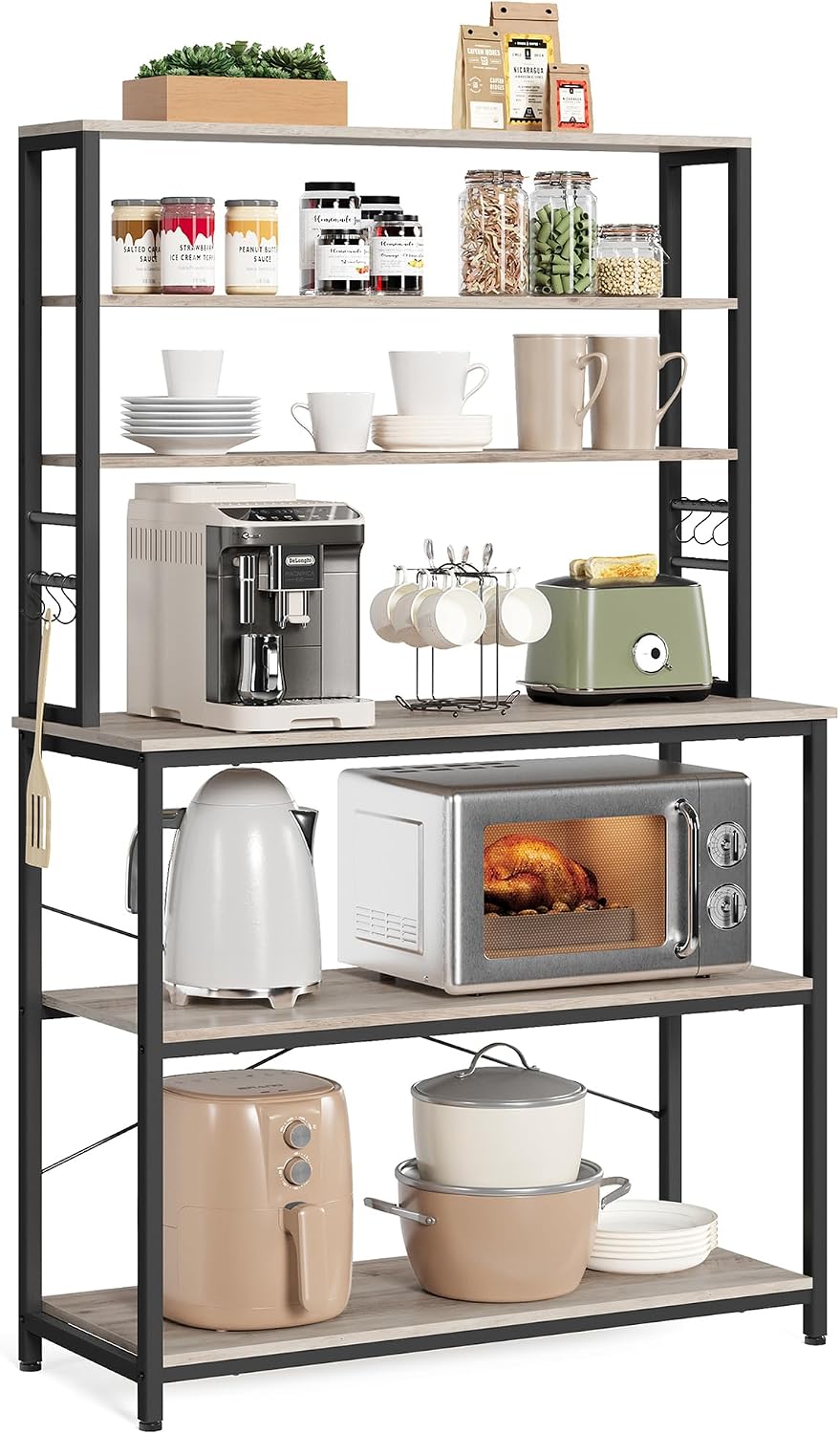 VASAGLE Coffee Bar, 31.5 Inches 6-Tier Baker's Rack with 6 Hooks