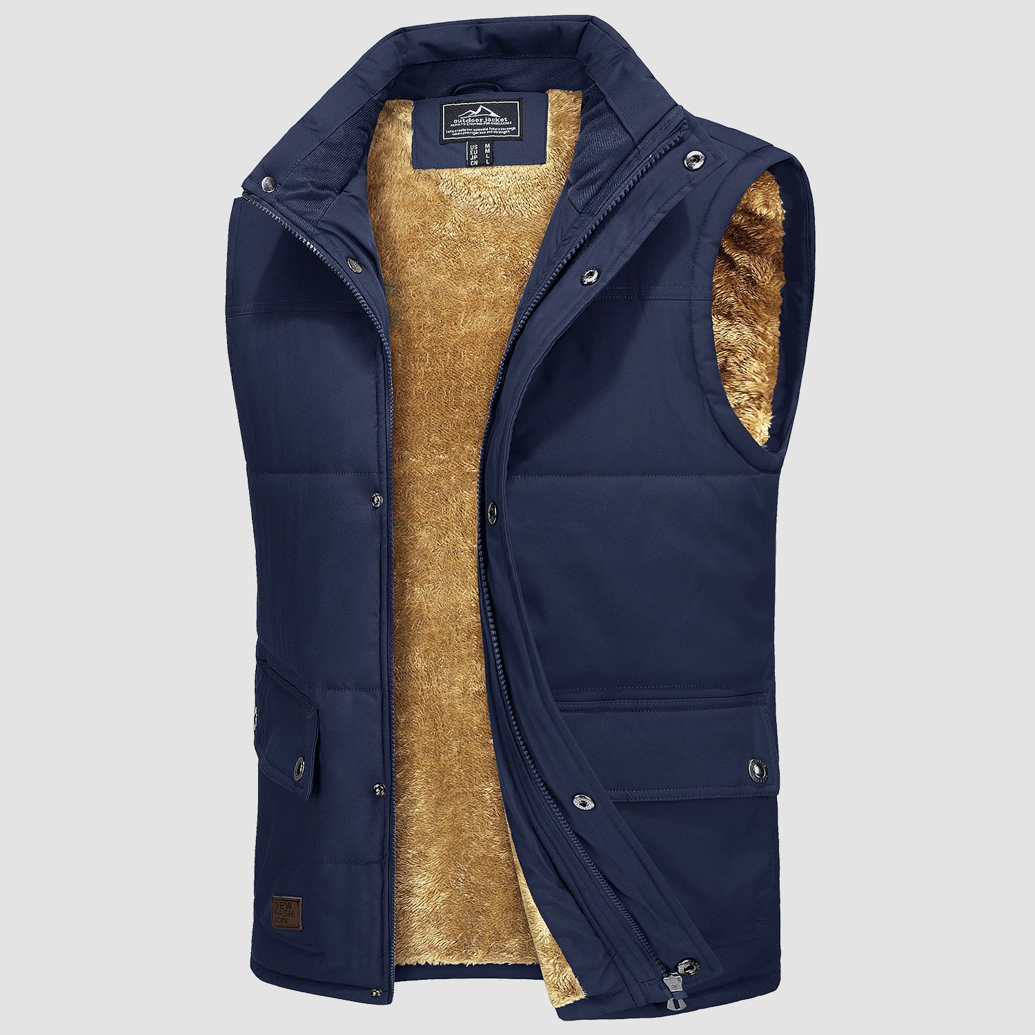 Gilet d'hiver sans manches pour homme, col montant, rembourré, doublé polaire chaude
