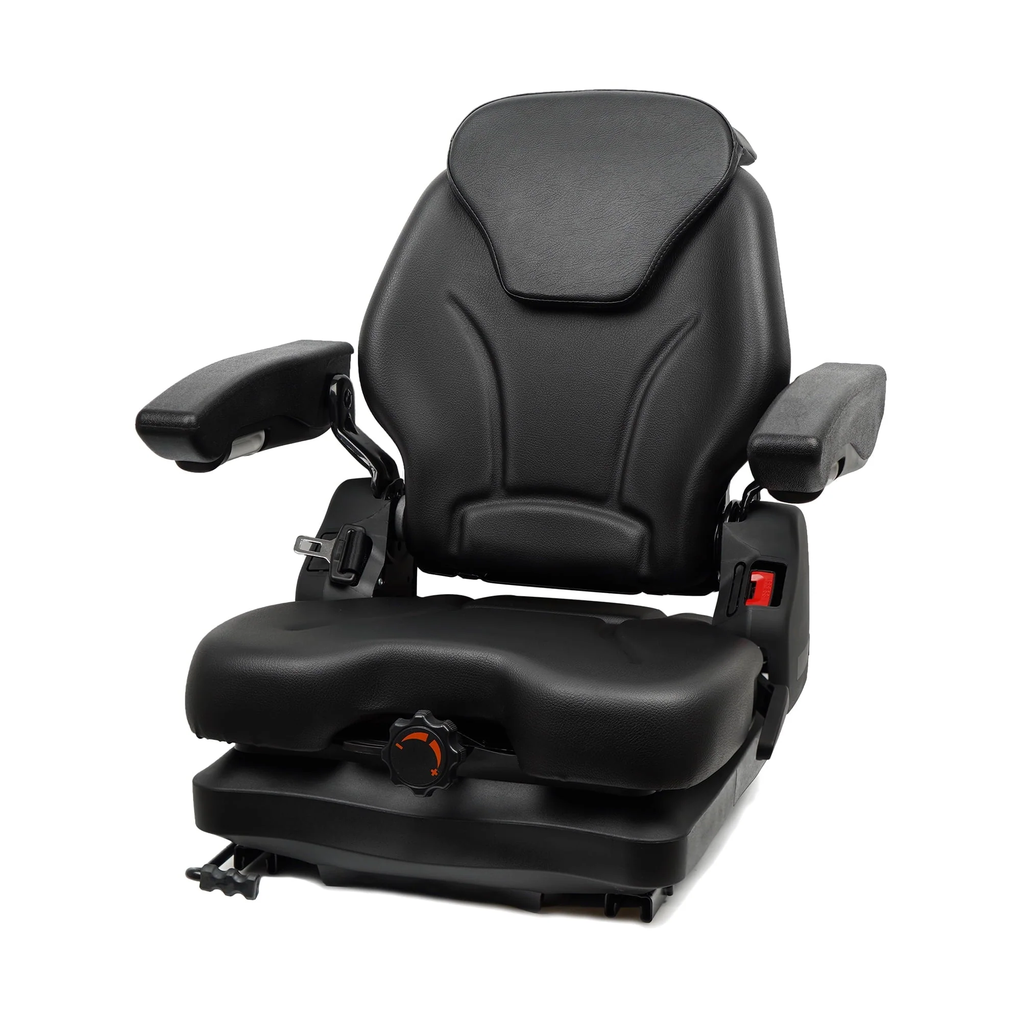 TICSEA Highback Low Suspension Tractor Seat, Adjustable Backrest Headrest and Slide Rails Forklift Seat, Adjustable Armrests Shock Absorber Heavy Duty for Excavator Harvester