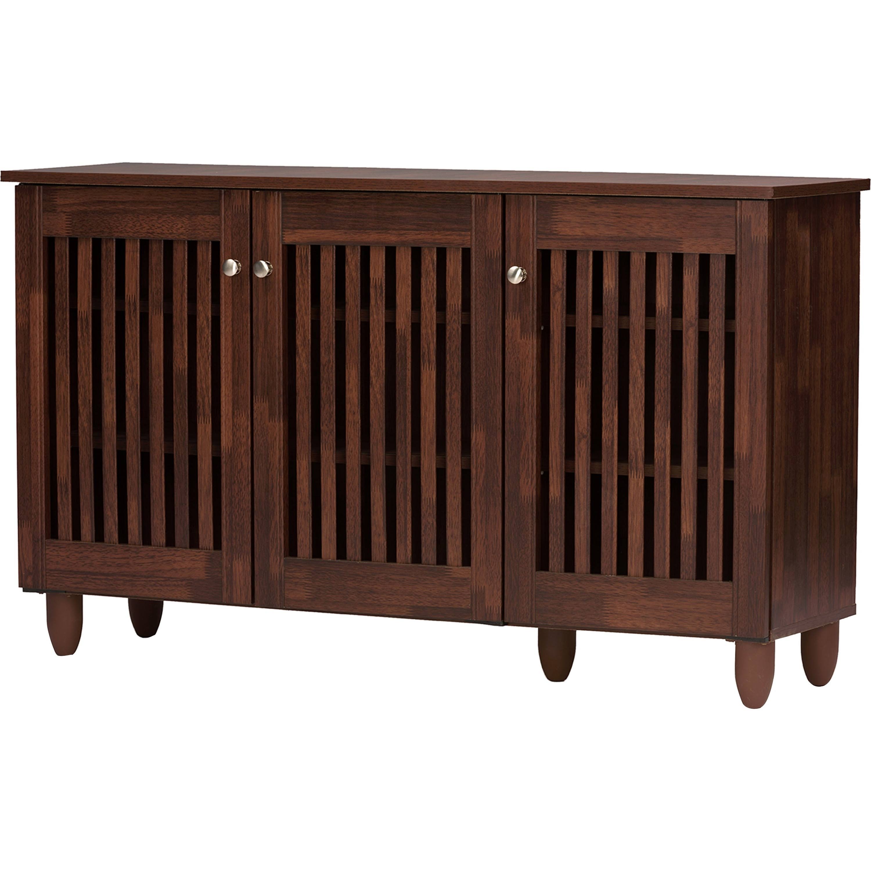 Baxton Studio Fernanda 3-Door Oak Brown Wooden Entryway Shoes Storage Wide Cabinet