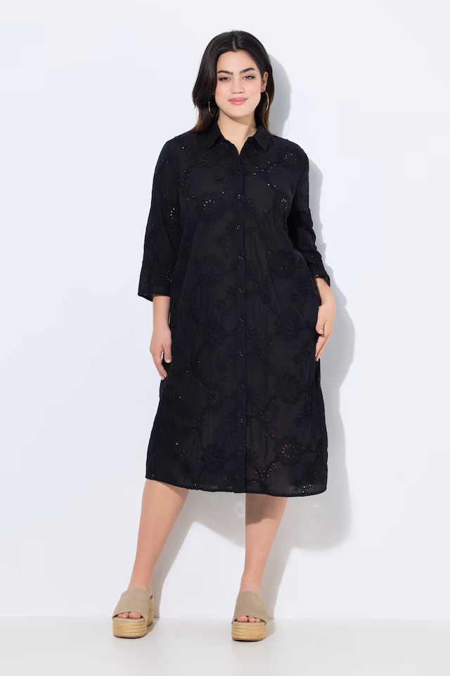 Shirtdress, A-line, eyelet embroidery