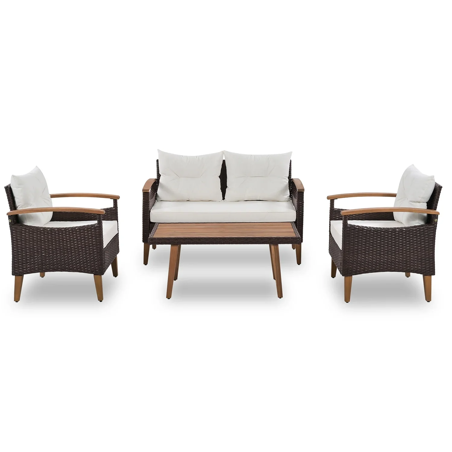 Topcobe Patio Seating Set with Cushions, 4-Piece Garden Furniture, Beige