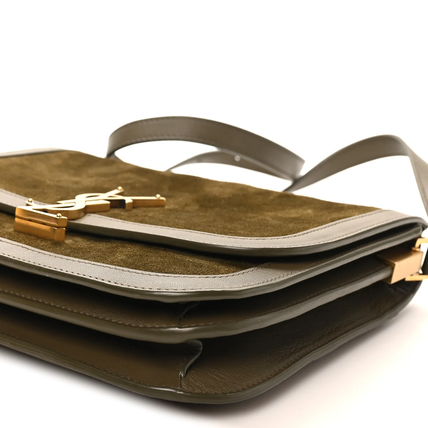 Suede Smooth Calfskin Monogram Medium Solferino Soft Satchel Olive