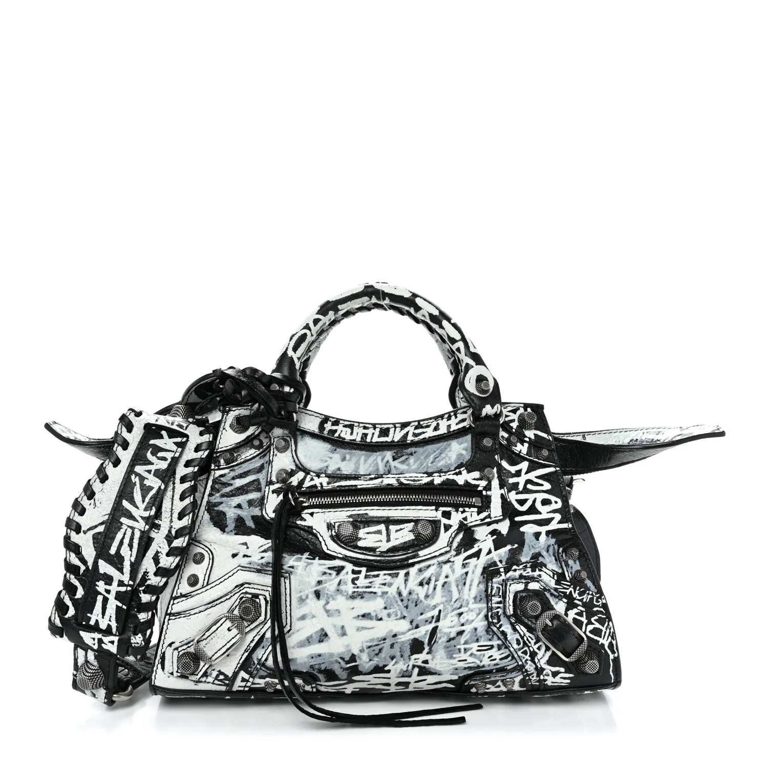Agneau Arena Graffiti Neo Cagole Handbag XS Black White