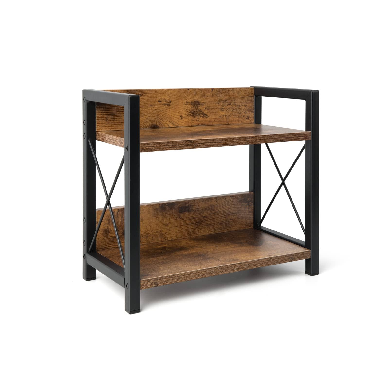 Venloup Countertop Shelf Organizer, 2 Tier Kitchen Spice Rack Organizer for Countertop, Wood Coffee Counter Shelf Organizer for Home (Rustic Brown)