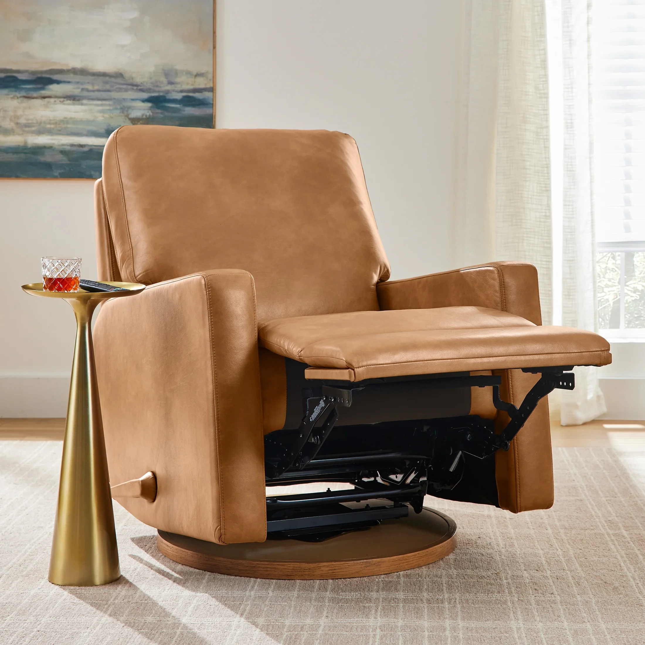 Better Homes & Gardens Modern Farmhouse Glider Recliner, Taupe Faux Leather