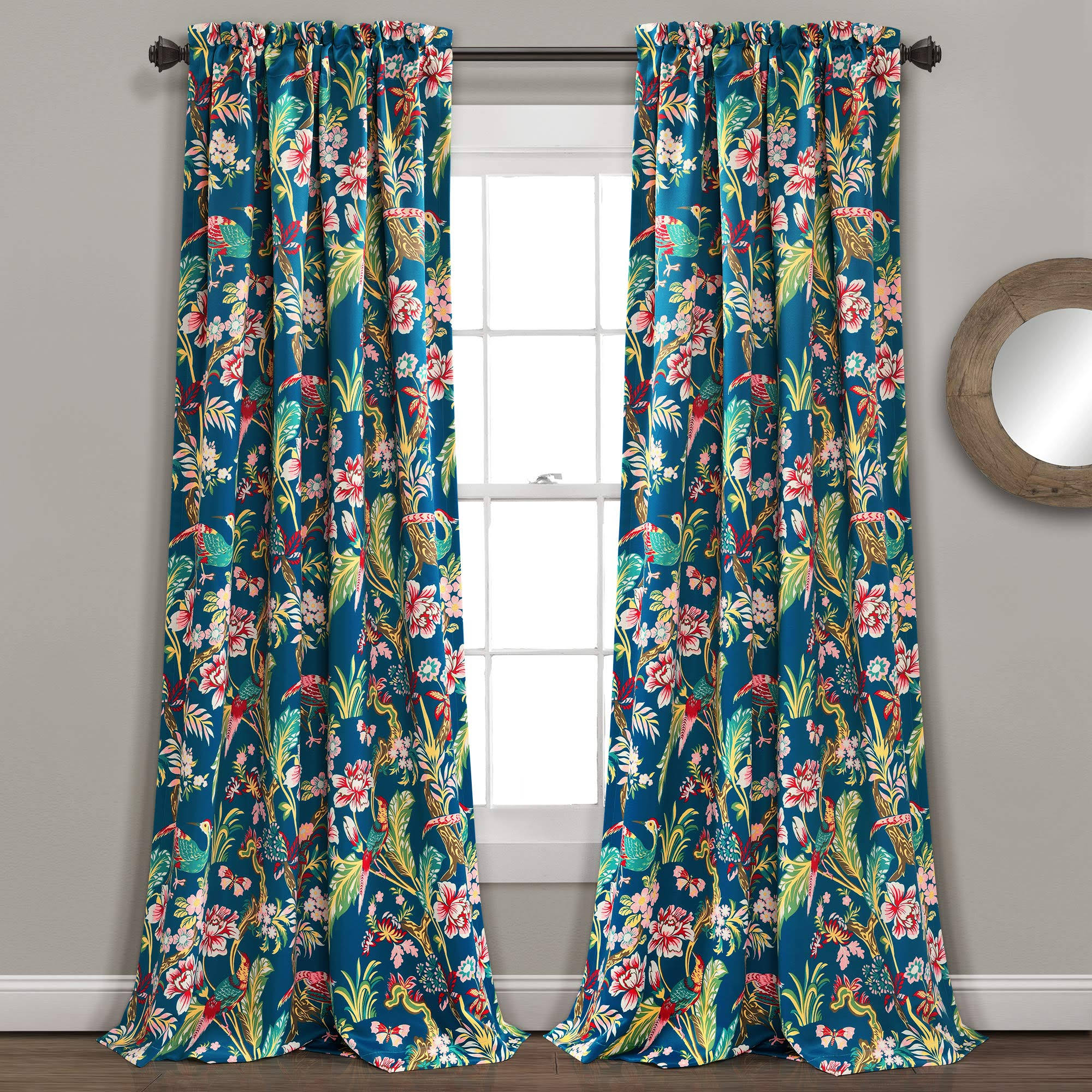 Dolores Room Darkening Window Curtain Panels, Navy & Multi / 84