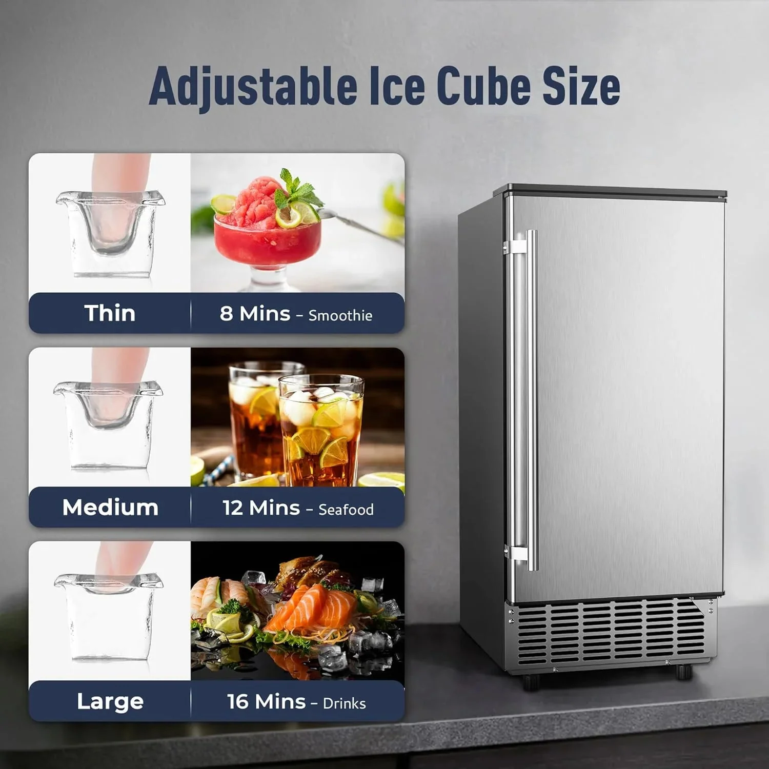 Commercial Under Counter Ice Maker Machine 80LBS Day with 24LBS Ice Storage Built in Drain Pump Automatic Cleaning Timing Setting Smart Lcd