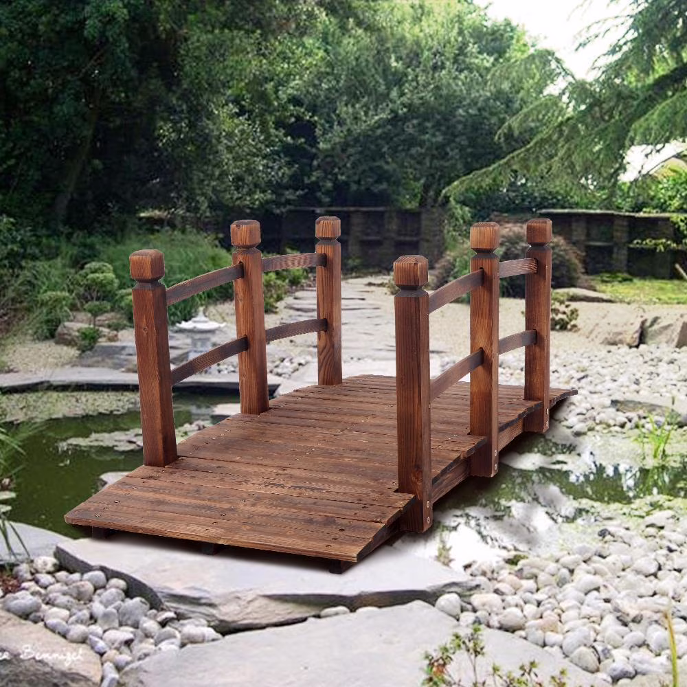 Veado 5ft Wooden Bridge Stained Decorative Solid Wood Courtyard Outdoor Garden Stable,Suitable for outdoor, garden