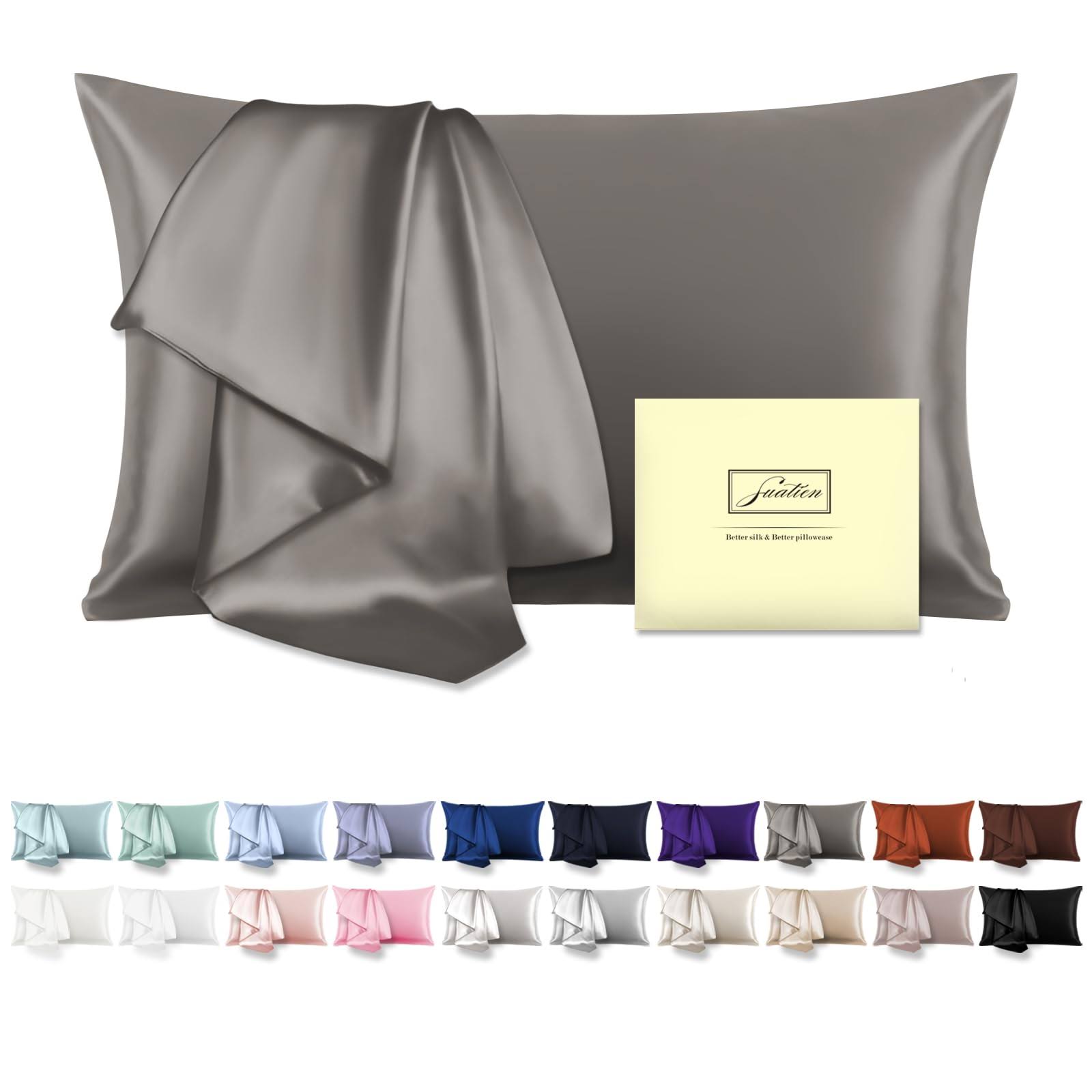 Suatien Natural Mulberry Silk Pillowcase for Hair and Skin King Size 20