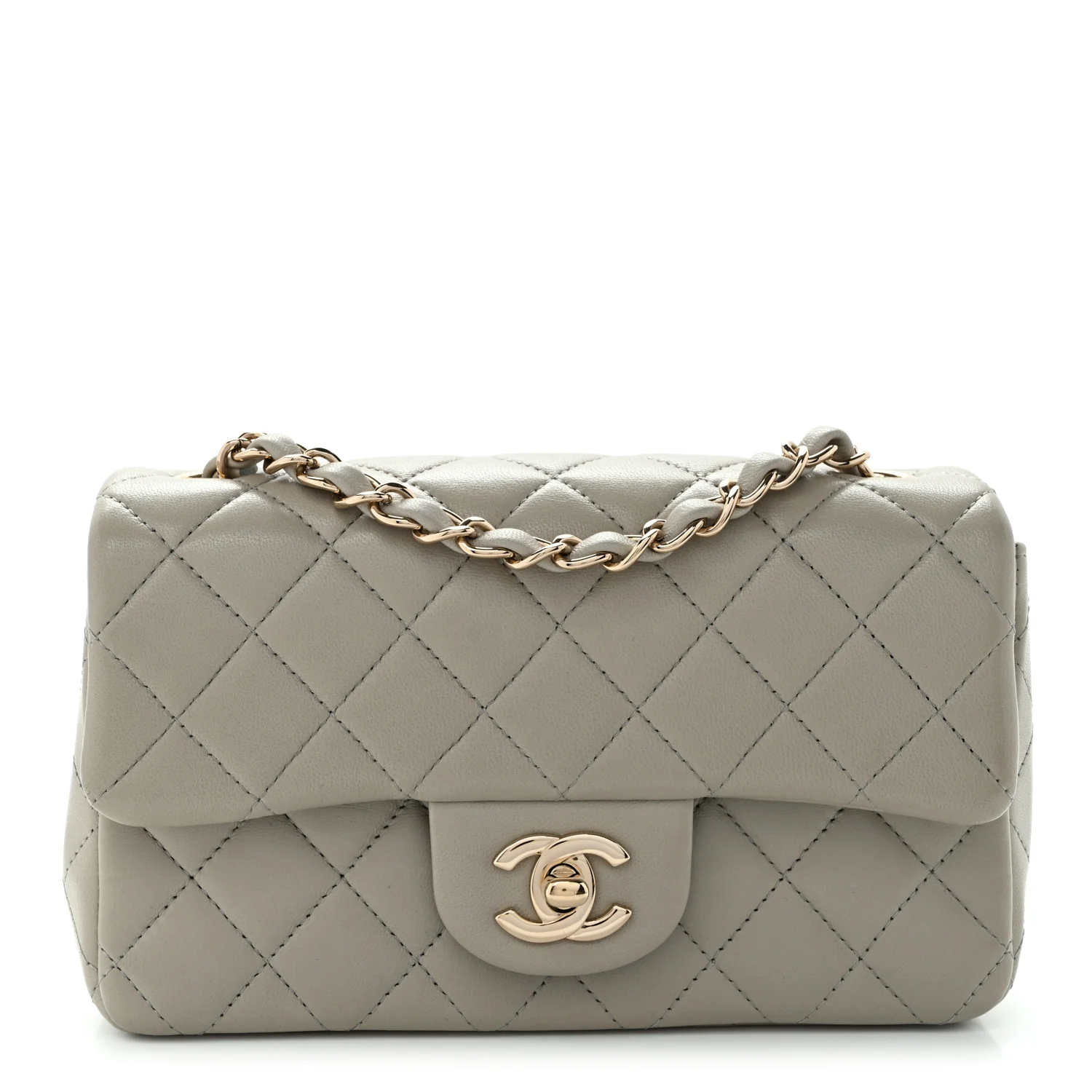 Lambskin Quilted Mini Rectangular Flap Grey
