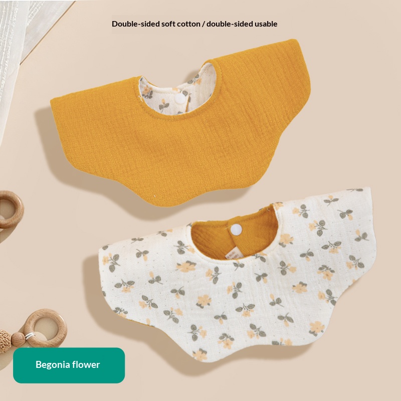 Premium 2 Layer Muslin Baby Bib 360 Degree Rotation 8 Petal Shape Soft Cotton Gauze Infant Drool Bib for Daily Feeding Wear