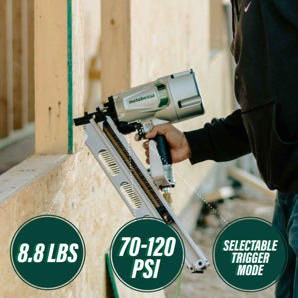 Metabo HPT Framing Nailer | High Grade Aluminum Magazine | Tool - Less Depth Adjustment | Pneumatic | Framing Nails 2 - Inch to 3 - 1/4 - Inch | Rafter Hook | NR83A5(Y)