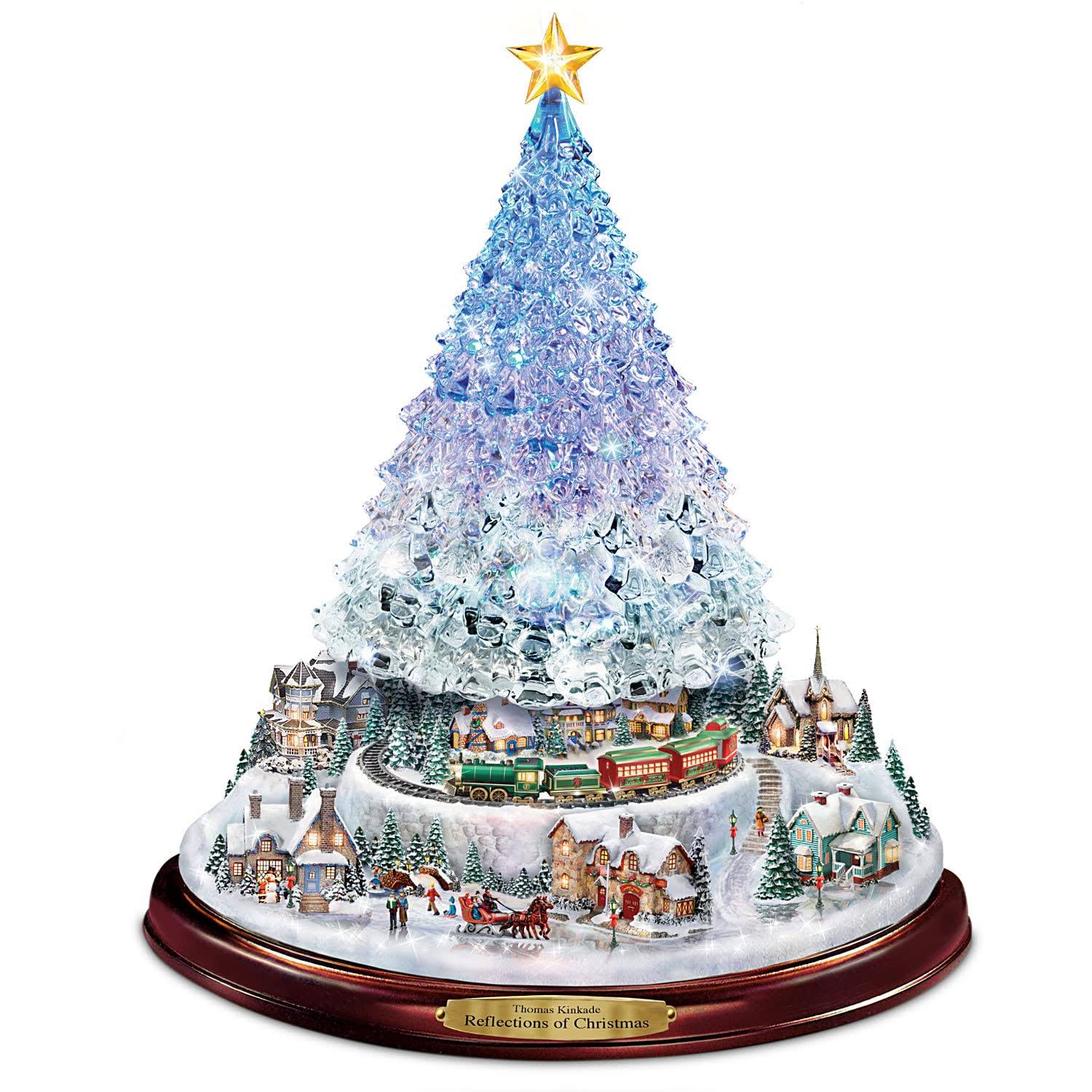 The Bradford Exchange Thomas Kinkade Crystal Tabletop Christmas Tree Lights Motion and Music