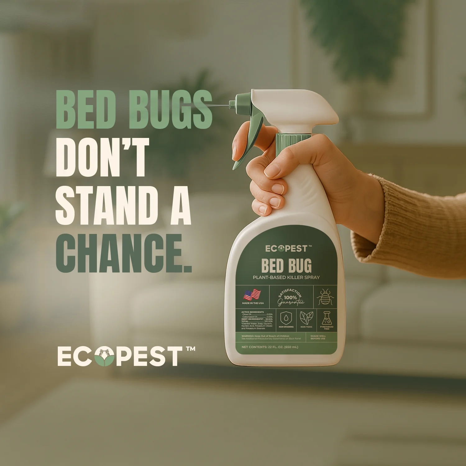 Bed Bug Spray - Natural, Plant - Based Killer for Carpet Beetles, Eggs & Nymphs | Fabric & Furniture - Safe Home Treatment for Indoor Use | Child & Pet Safe, Low Odor, Eco - Friendly (1 Gallon)