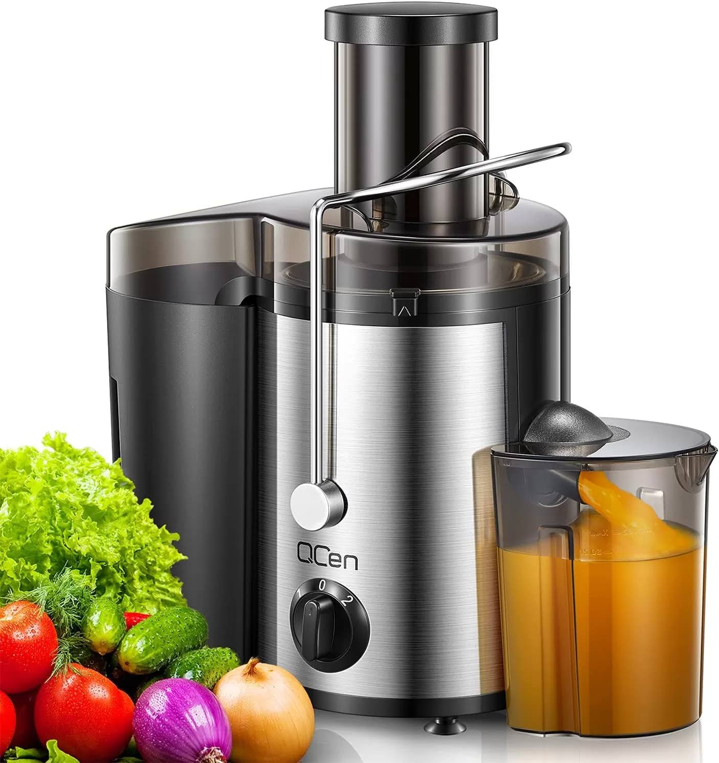 Qcen Juicer Machine, 500W Centrifugal Juicer Extractor with Wide Mouth 3�� Feed Chute for Fruit Vegetable, Easy to Clean, Stainless St