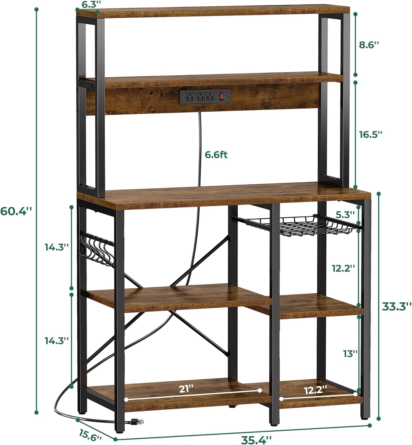 SUPERJARE Bakers Rack with Power Outlet, 35.4 Inches Coffee Bar with Basket