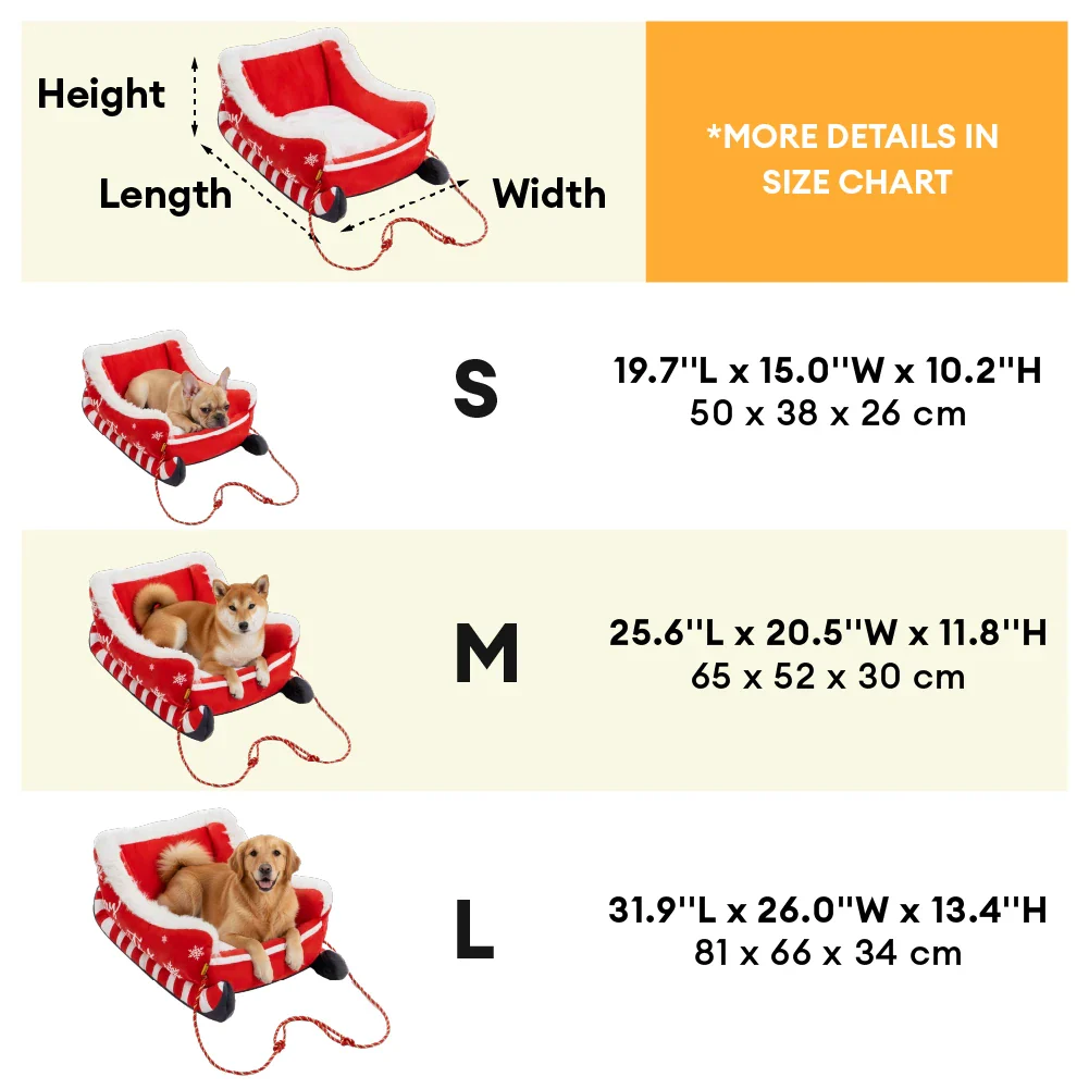Festive Plush Cozy Dog Bed - Christmas Sleigh