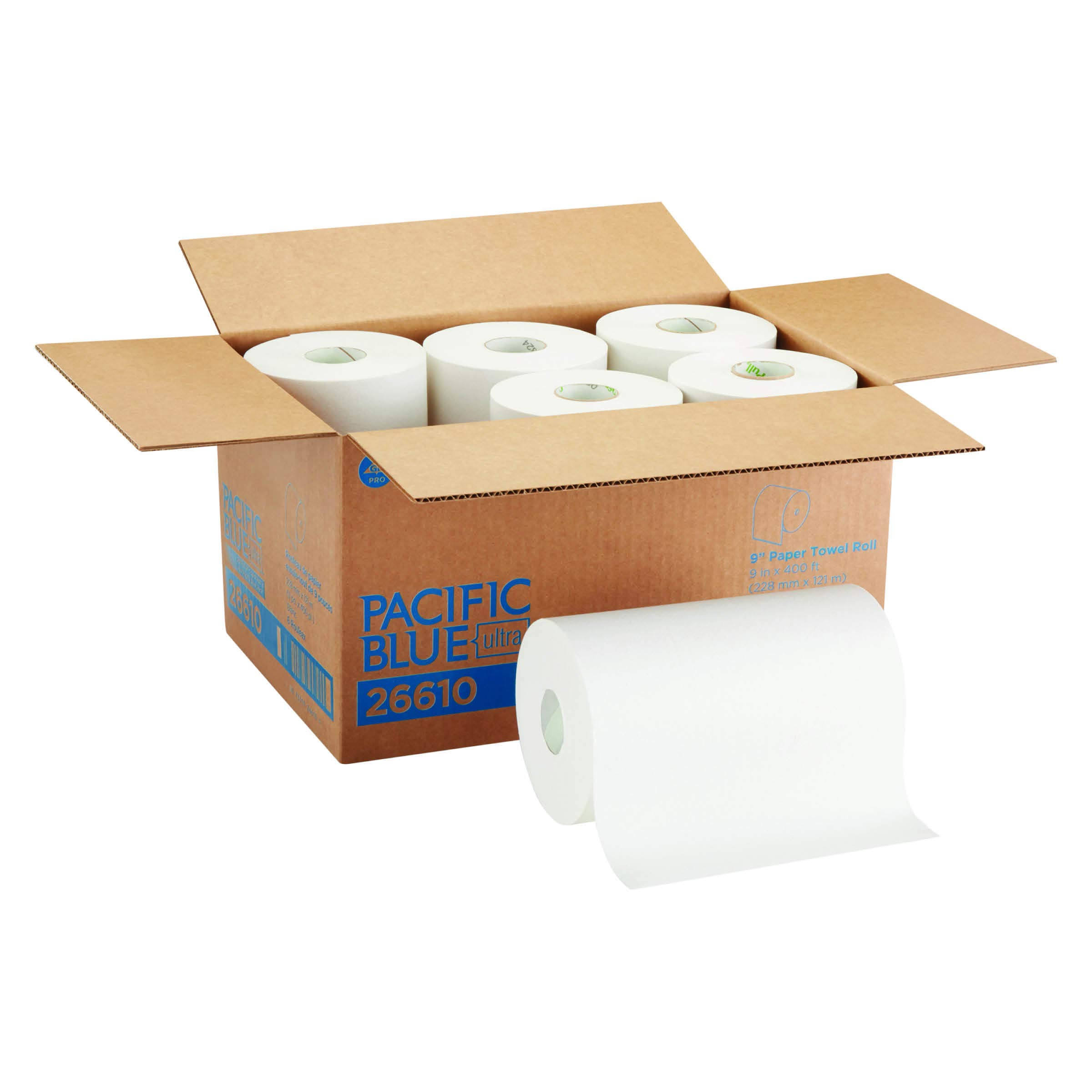 Pacific Blue Ultra 9�� Paper Towel Roll (Previously Branded SofPull) by GP Pro (Georgia-Pacific) White 26610 400 Feet per Roll 6 Rolls per Case