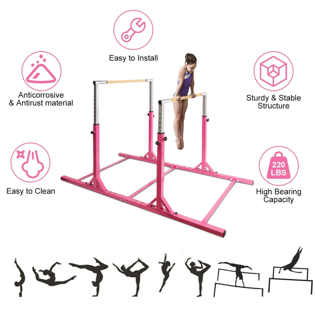 Kids Gymnastics Parallel Bars Double Horizontal Bars Adjustable Width Height - Image 5