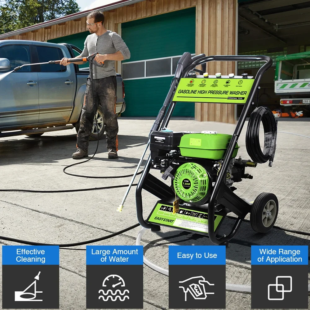 Yardmaster Gas Pressure Washer, 2600PSI 1.7GPM Power Washer for Patio& Garden, 4800W Pressure Washer with 25' High-Pressure Hose, 5 Nozzle, Soap Tank & Spray Gun, Black&Green
