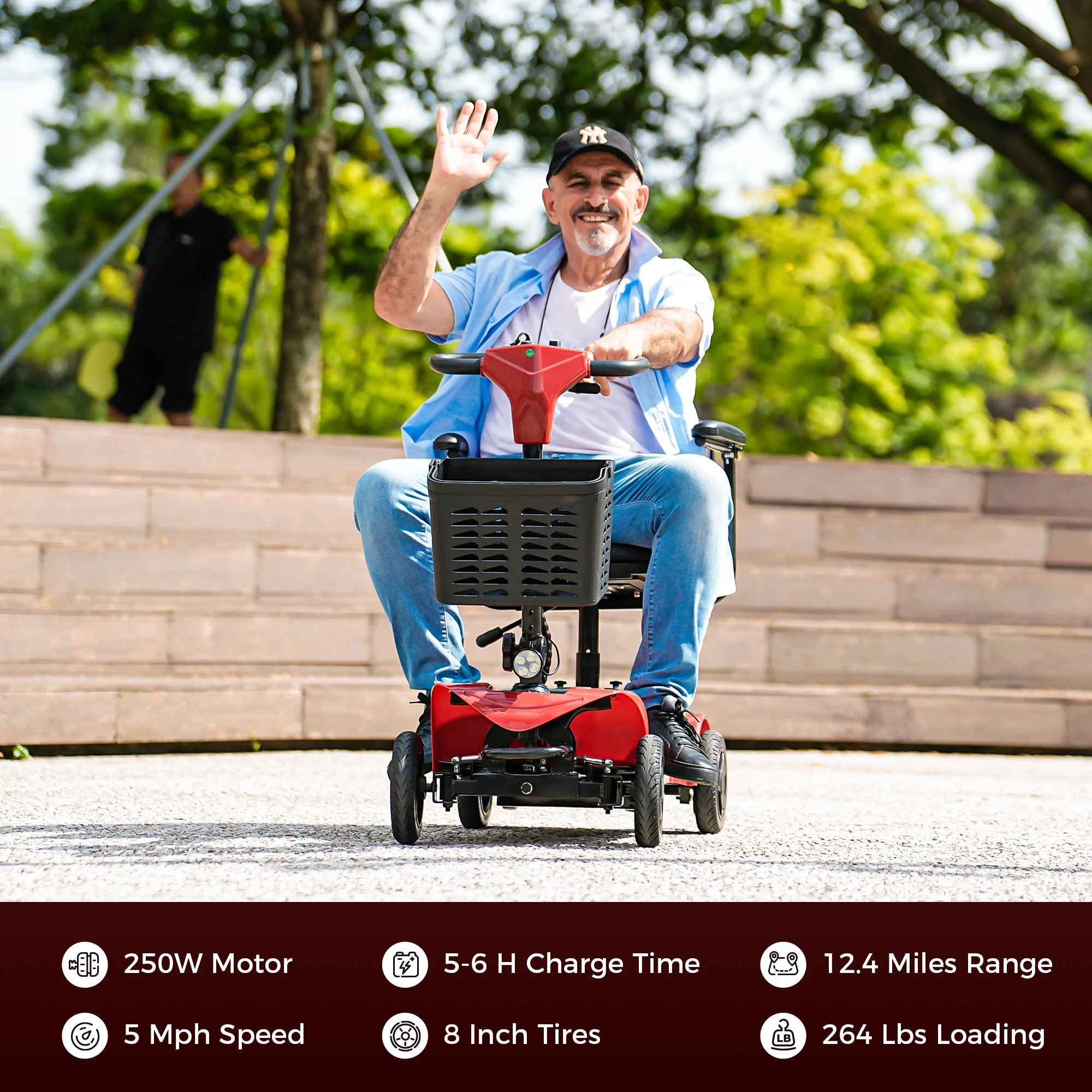 4 Wheel Mobility Scooter for Seniors, Wider Seats Foldale Electric Wheelchair Device for Travel, Upgraded for Superior Performance, Red(Red) - Image 6