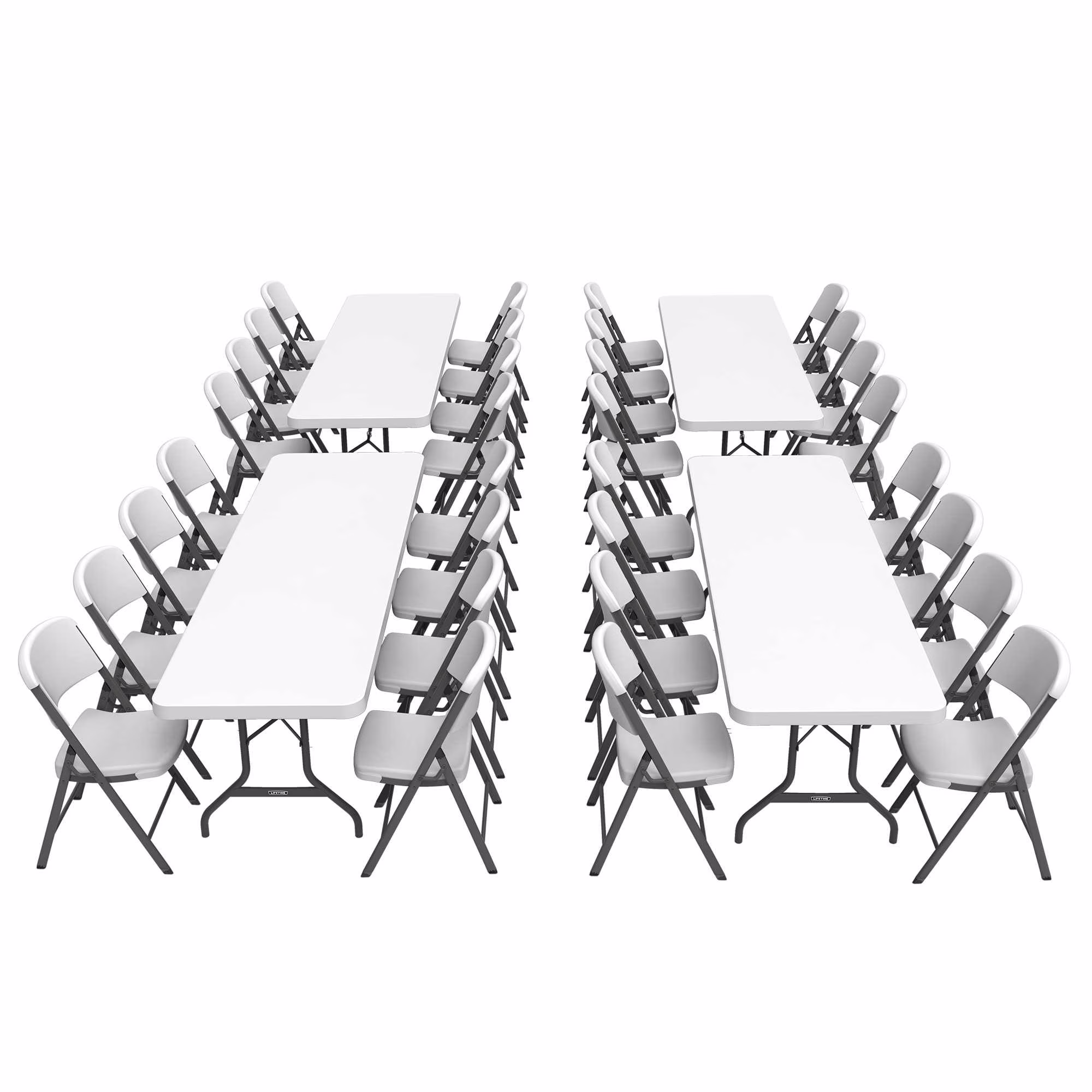 Combo Set of (4) 8-Foot Rectangle Folding Tables (32) Chairs, Indoor/Outdoor Use, White (80147)(36)