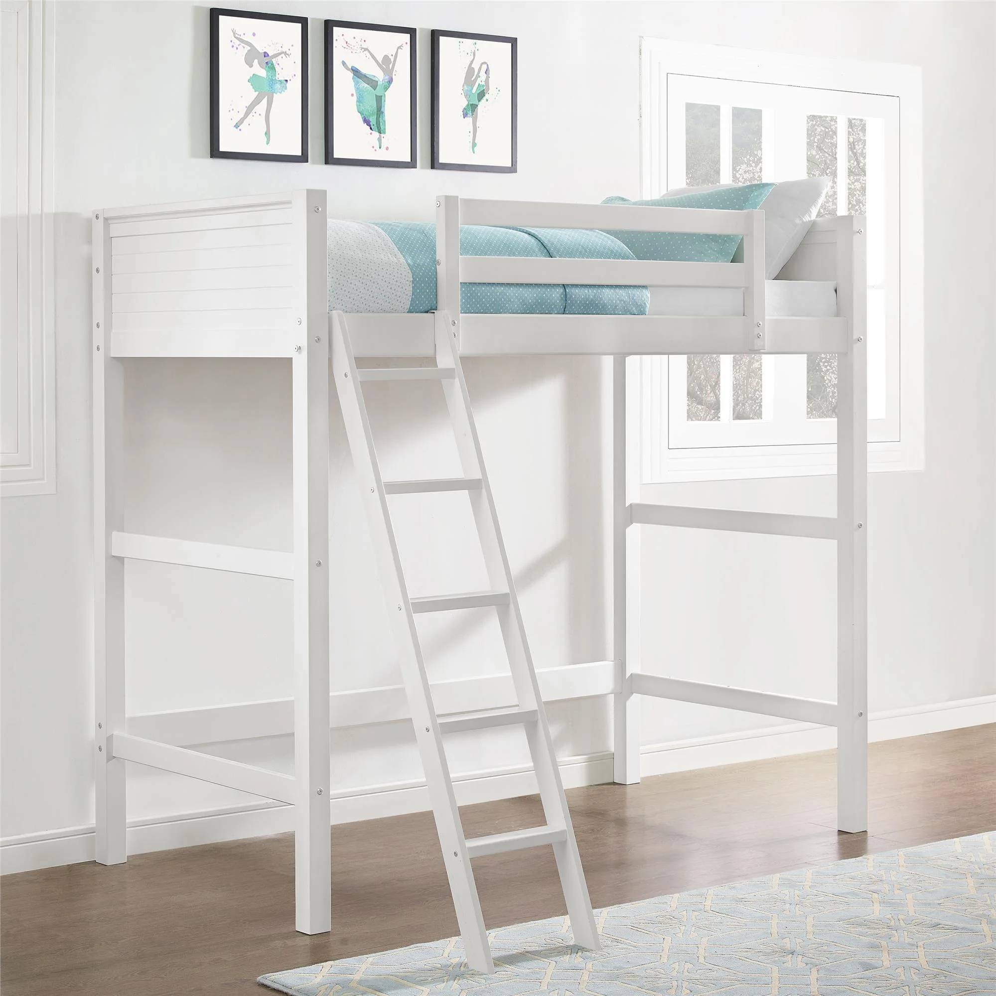 Your Zone Kiarah Twin Loft Bed with Ladder, White