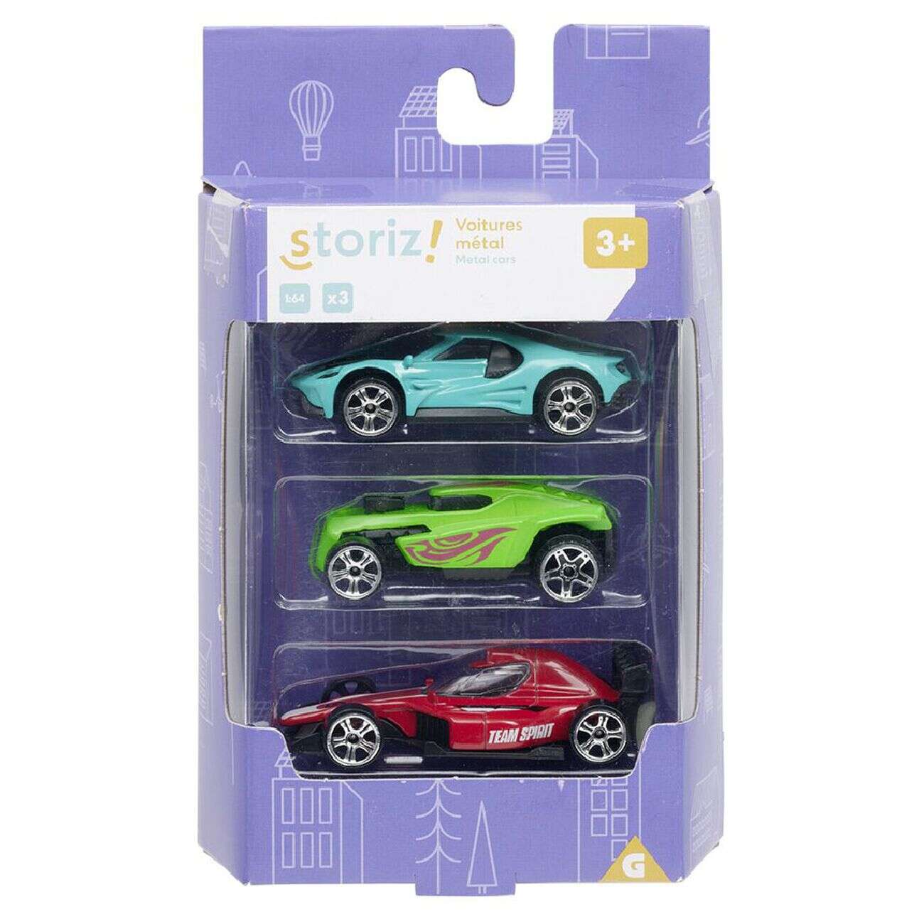 Voiture métal échelle 1/64 multicolore x3