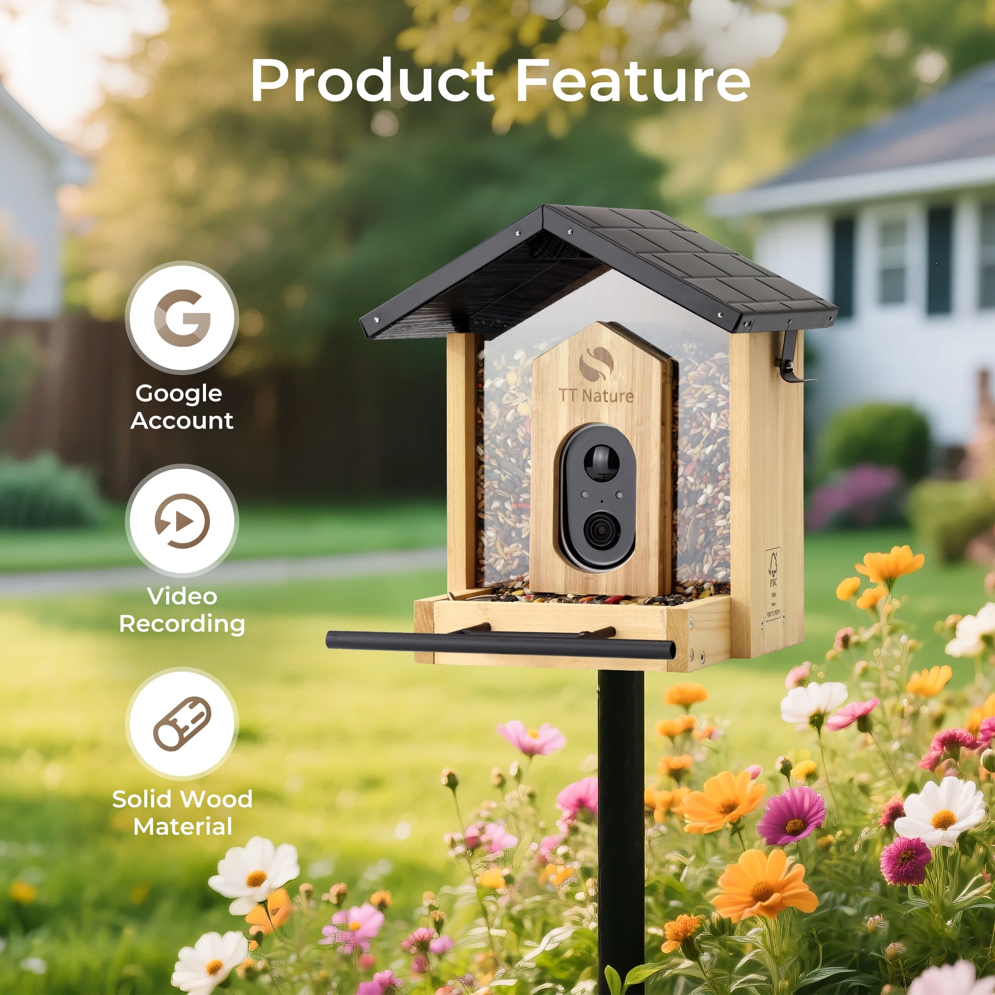 Bird Feeder with Camera, AI Identify 10,000+ Species, Auto Capture, Real-Time Notifications, Upgraded for Bird Watching with Solar Panel, Perfect Gift for Bird Lovers(Wood and Iron roof) - Image 5